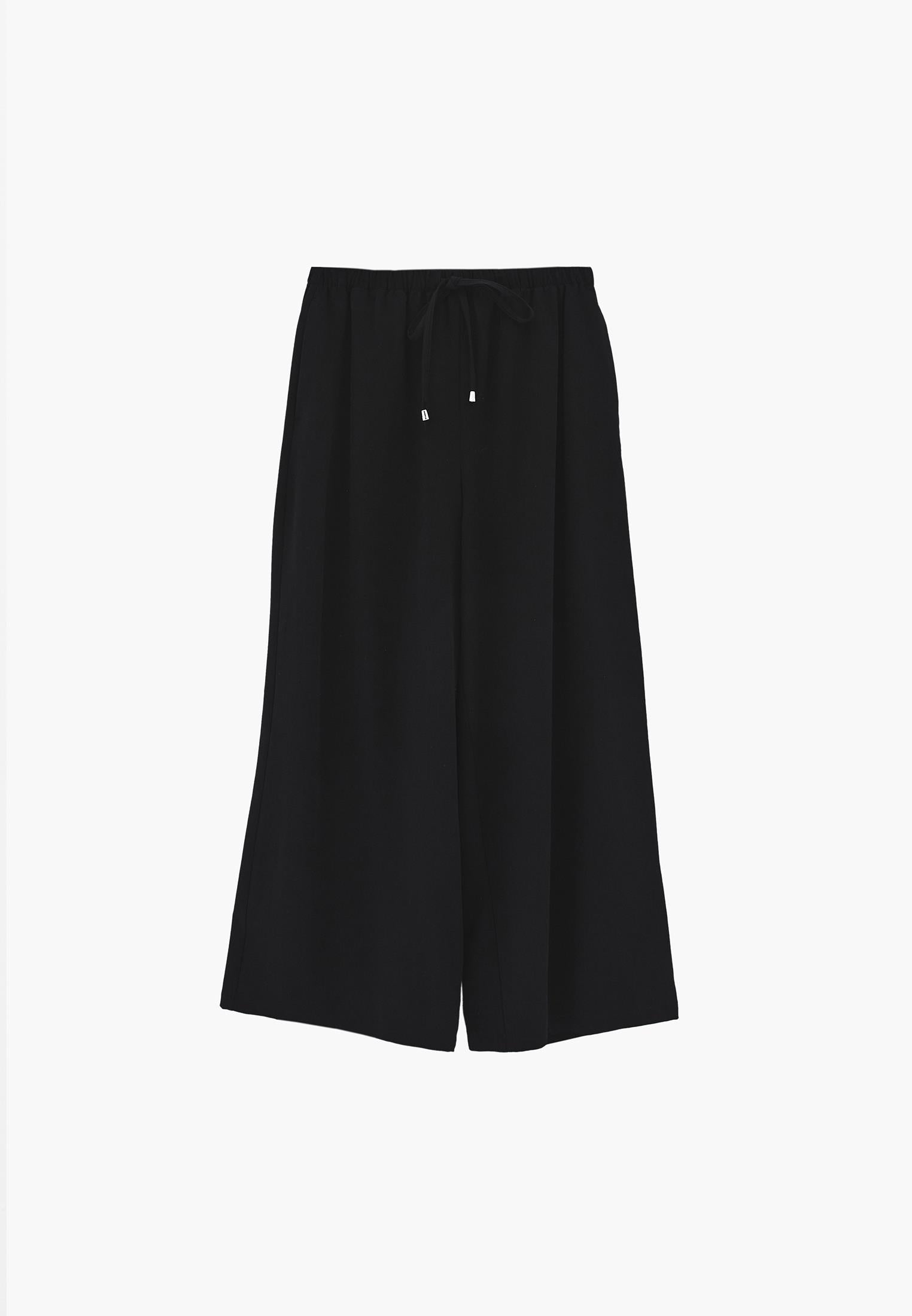 Wide Leg High Waist Elastic Pants - BLACK