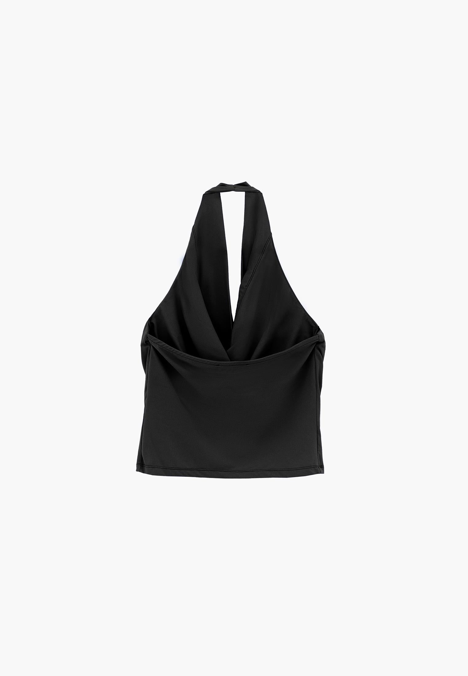 Cowl Neck Bodycon Sleeveless Blouse - BLACK