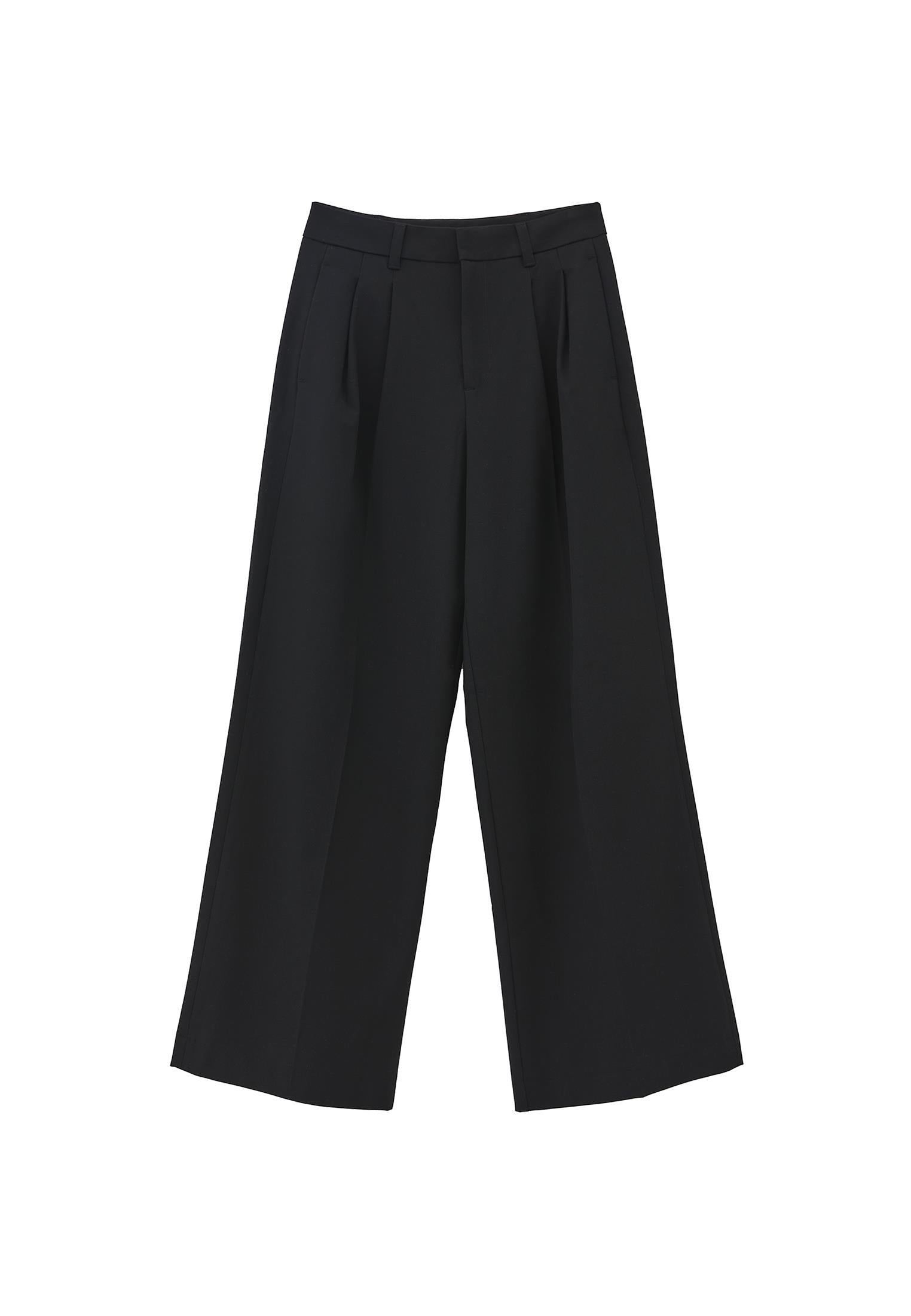Wide Leg Pleated Pants - BLACK