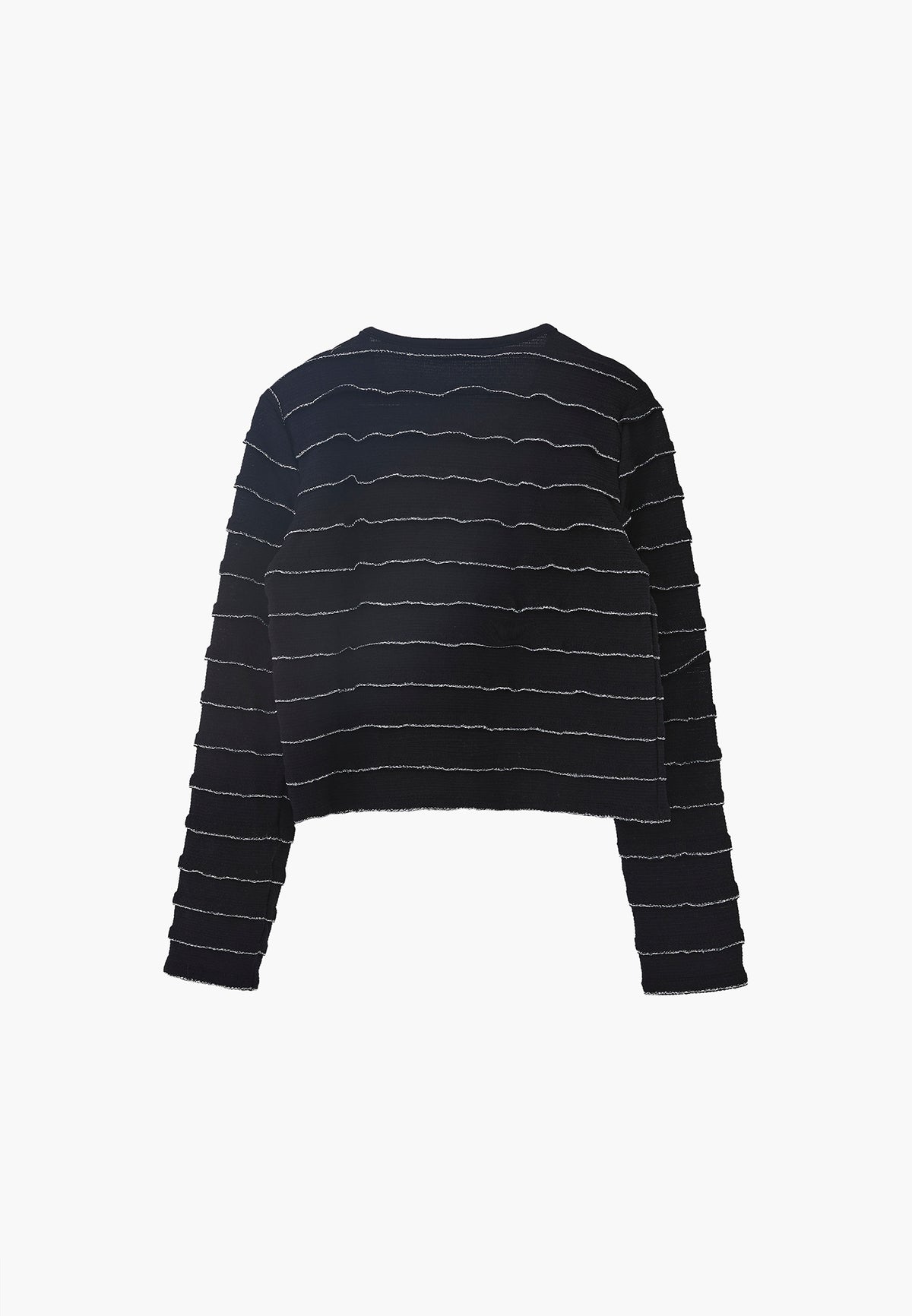 Shimmery Crew Neck Long Sleeve Cardigan - BLACK