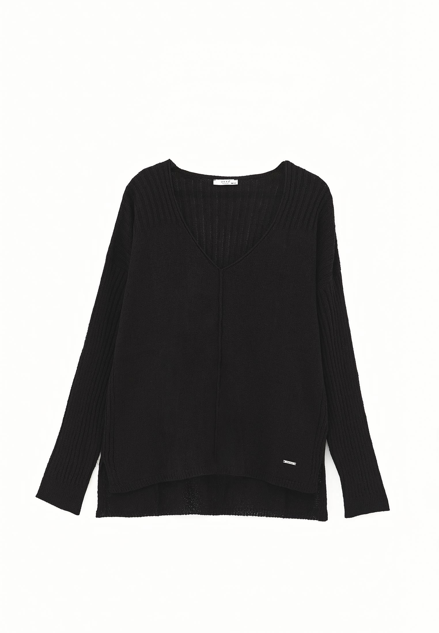 V Neck Standard Sweater - BLACK