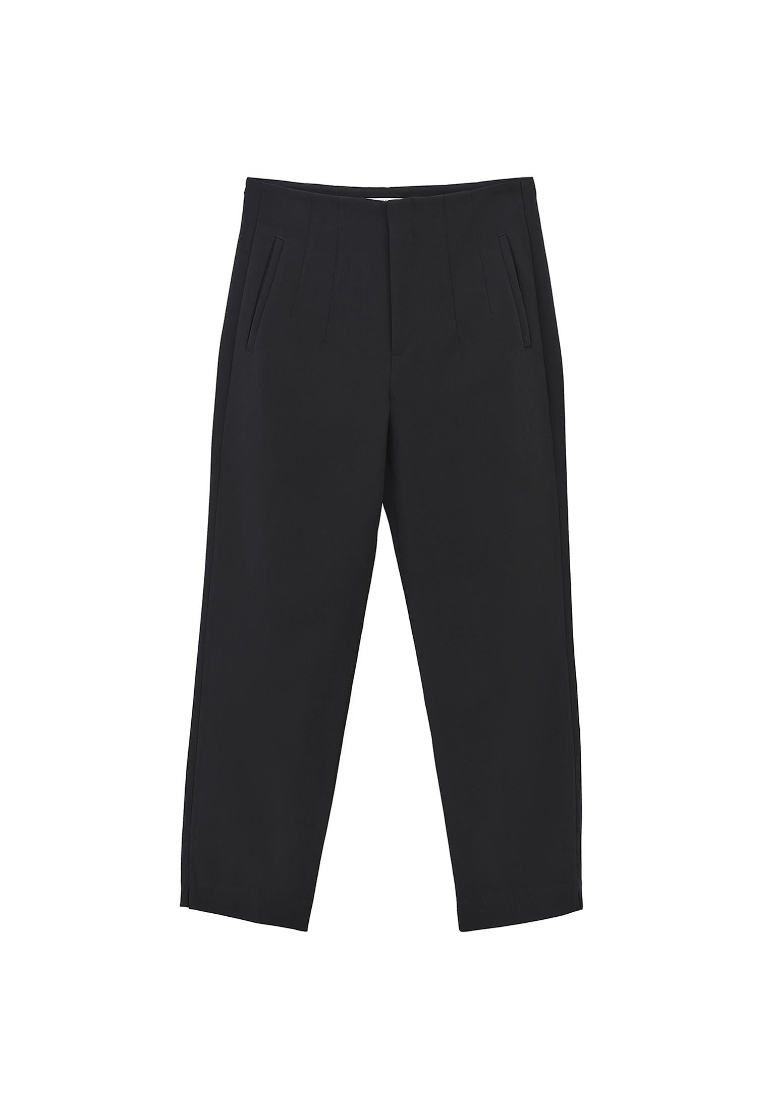 High Waist Carrot Cut Trousers - BLACK