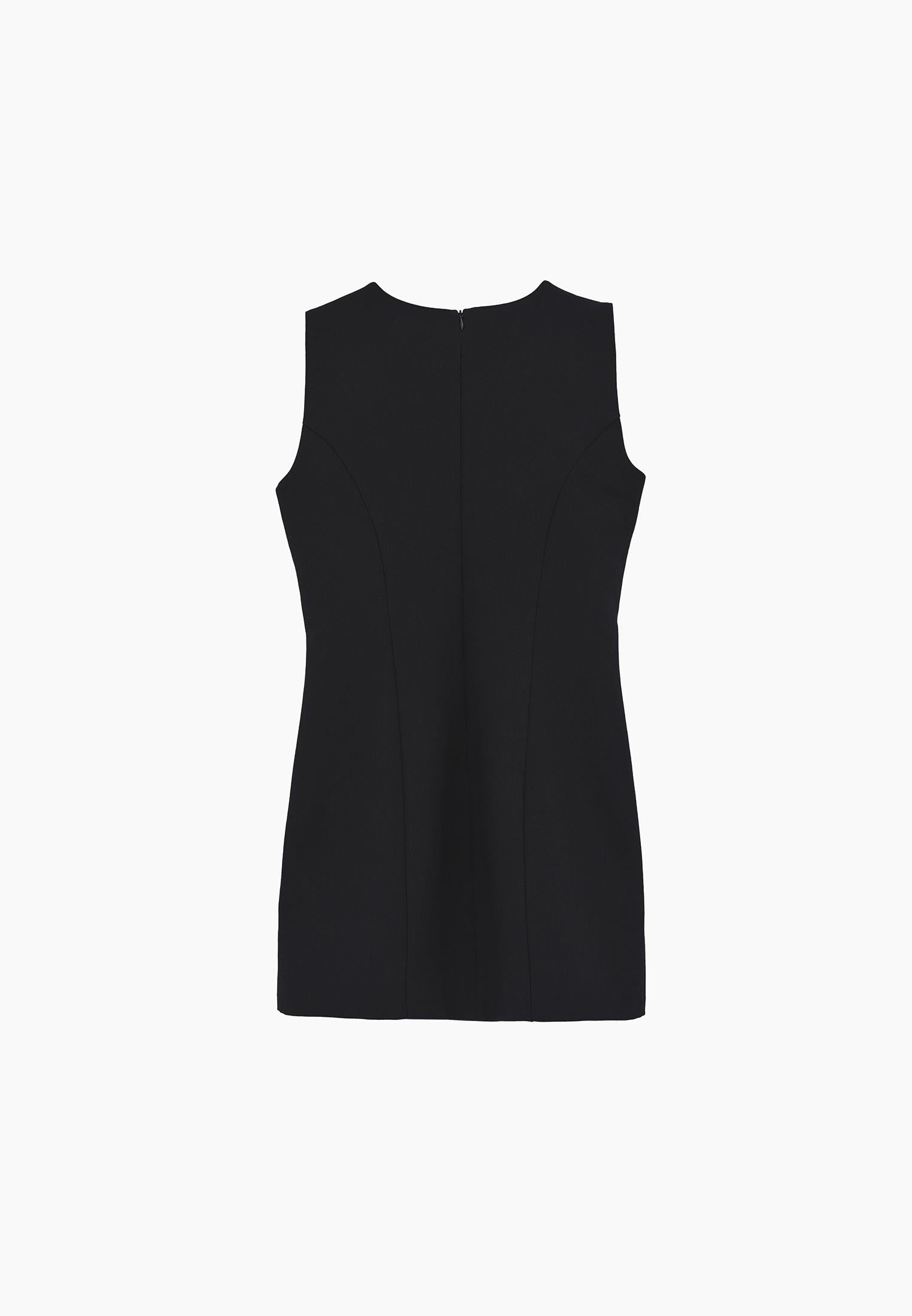 Sleeveless Dress With Slit And Round Neck - BLACK