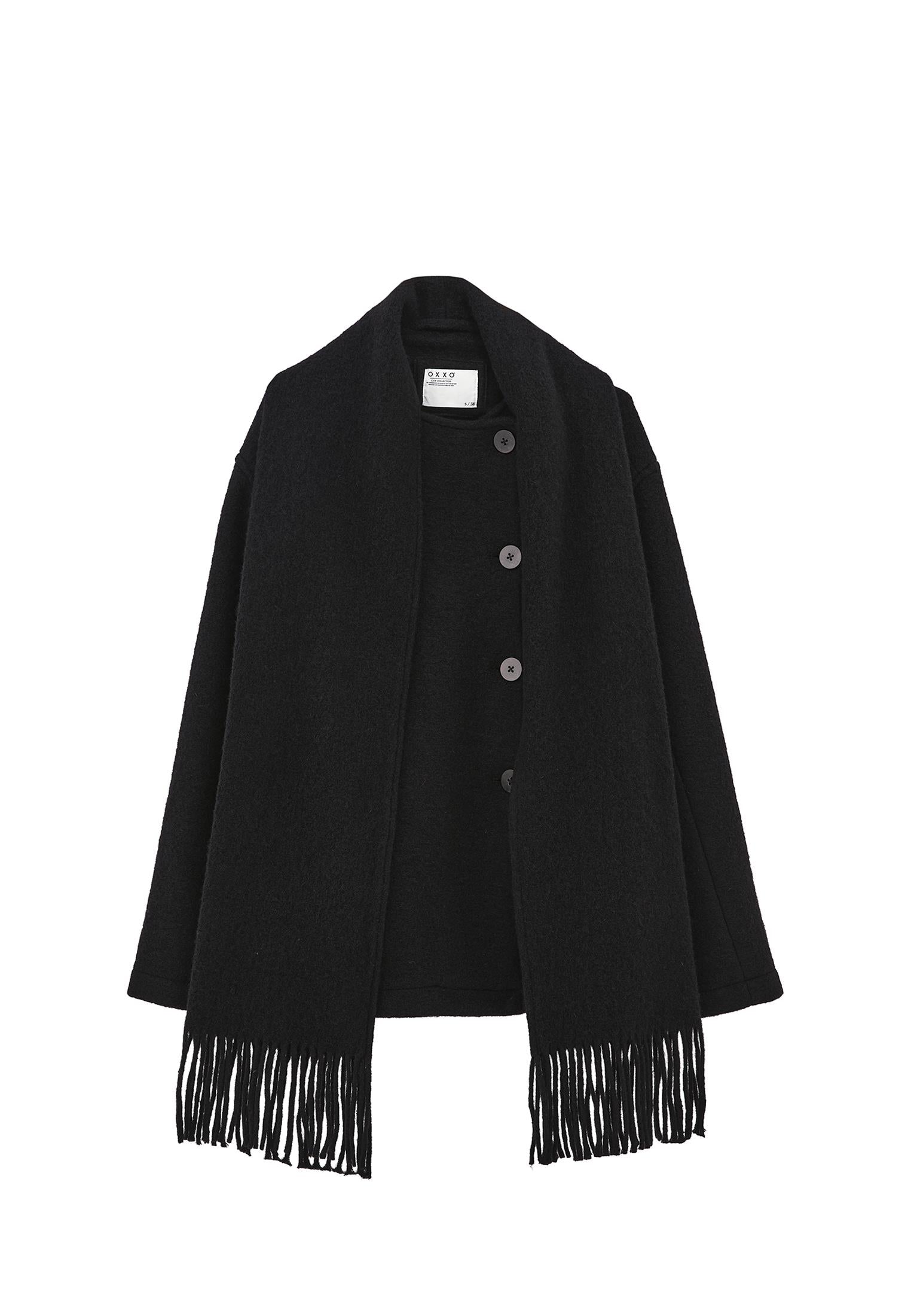 Shawl Collar Button Detailed Tunic Coat - BLACK