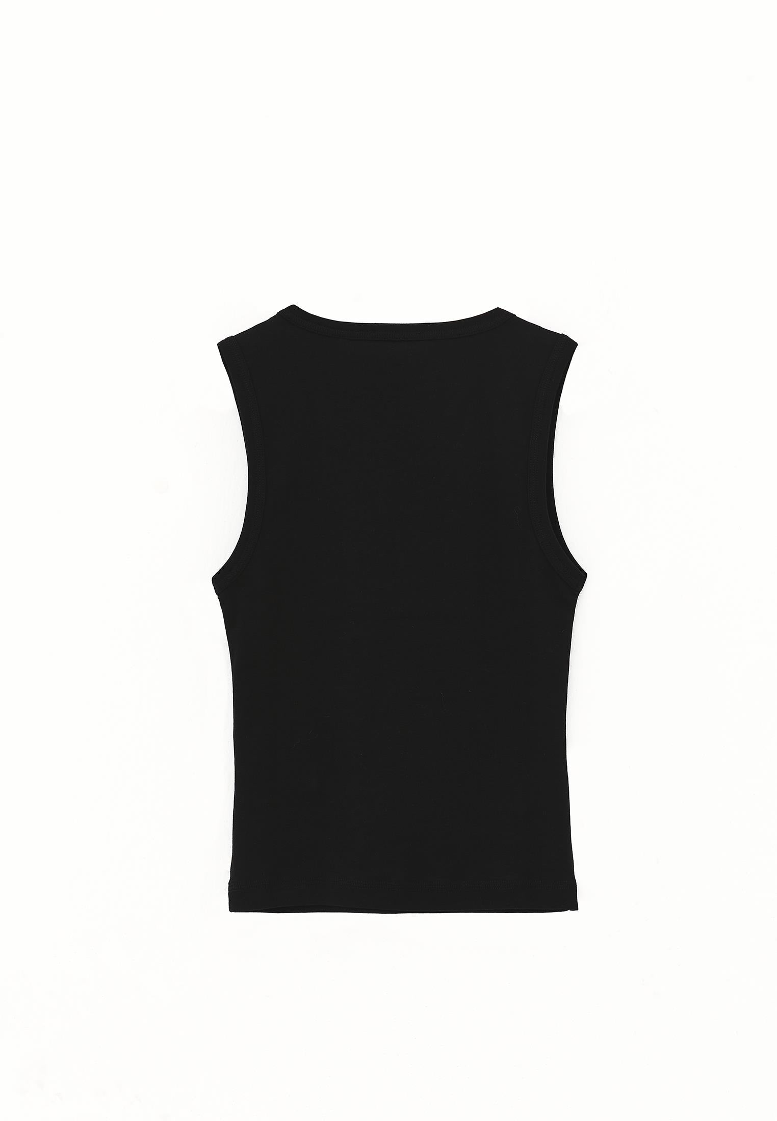 V Neck Bodycon Rib Tank Top - BLACK