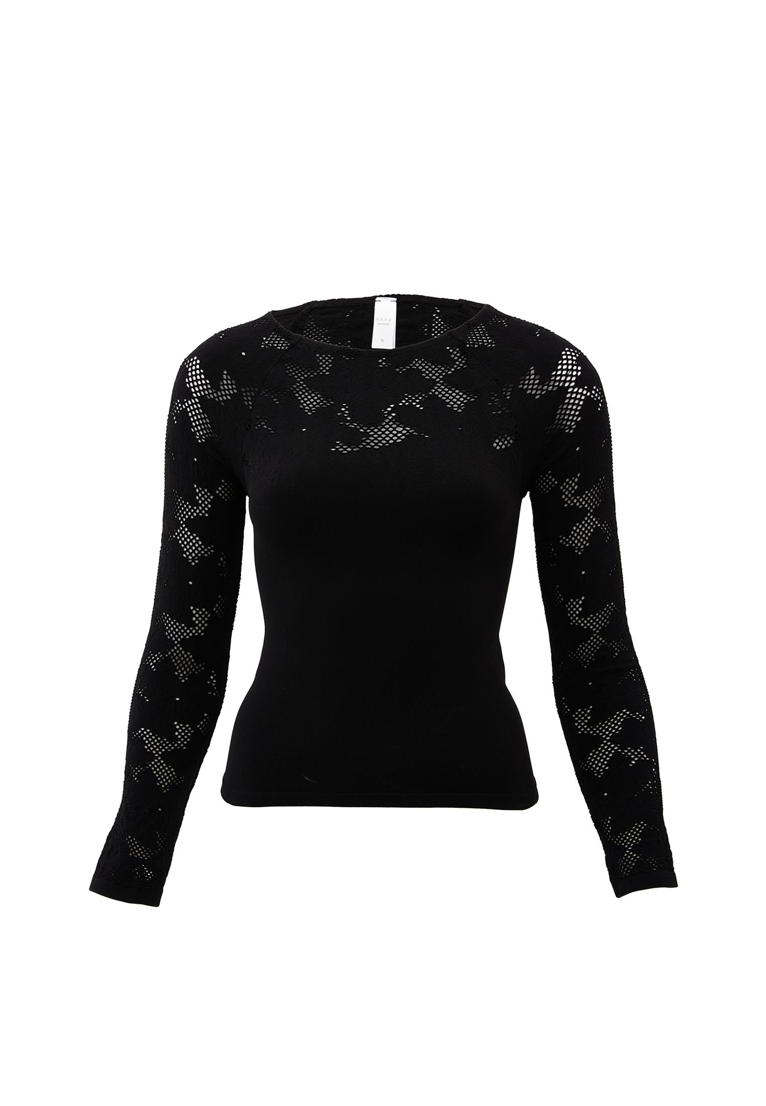 Jacquard Boat Neck Bodycon T-Shirt Long Sleeve - BLACK