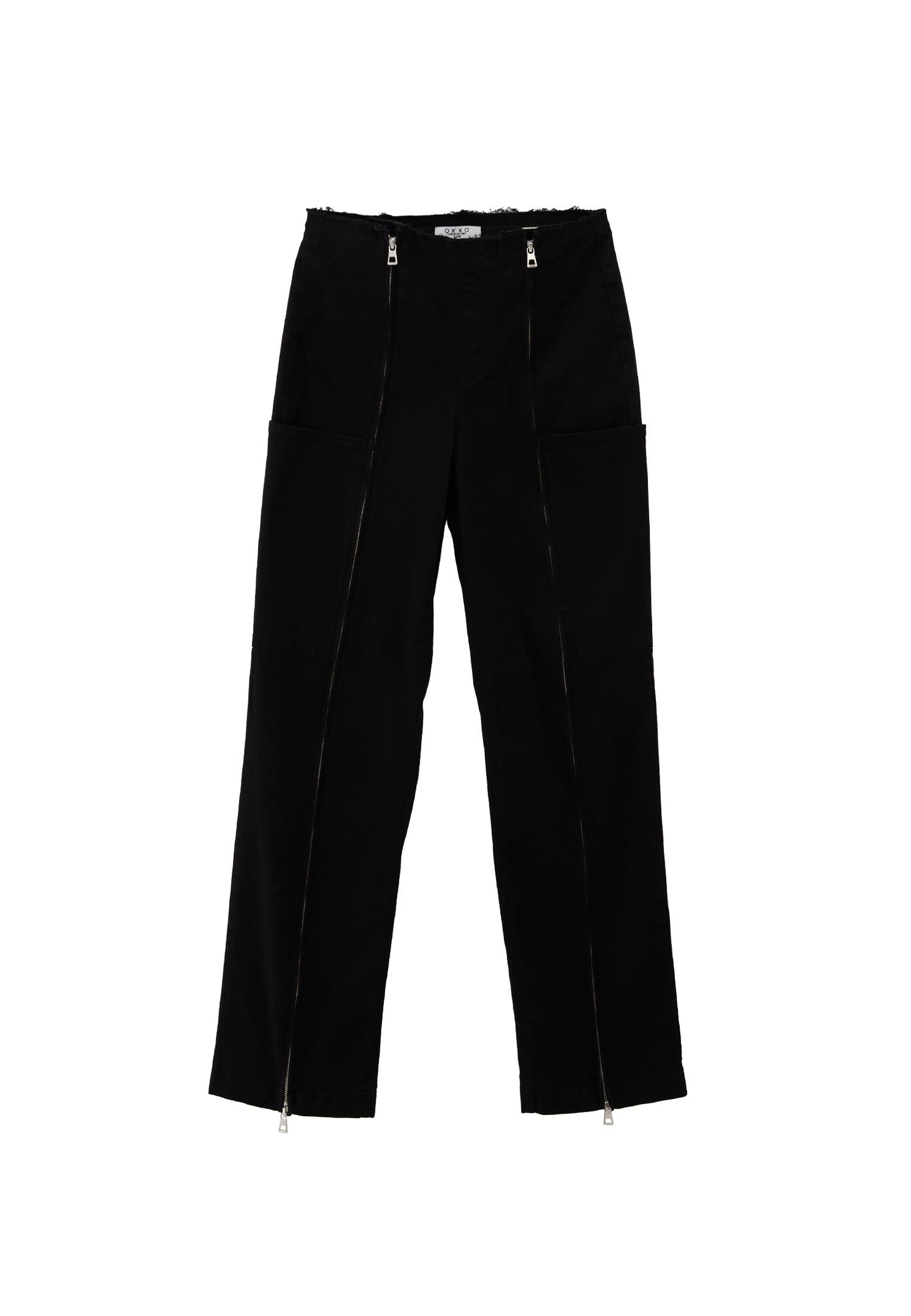 Straight Leg High Waist Trousers - BLACK