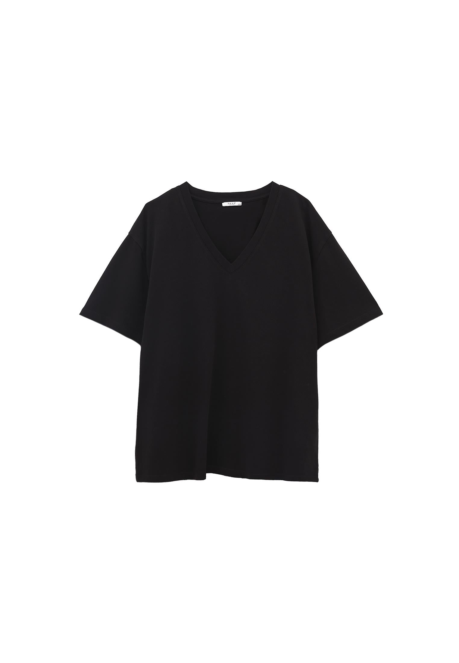 V Neck Boyfriend T-Shirt - BLACK