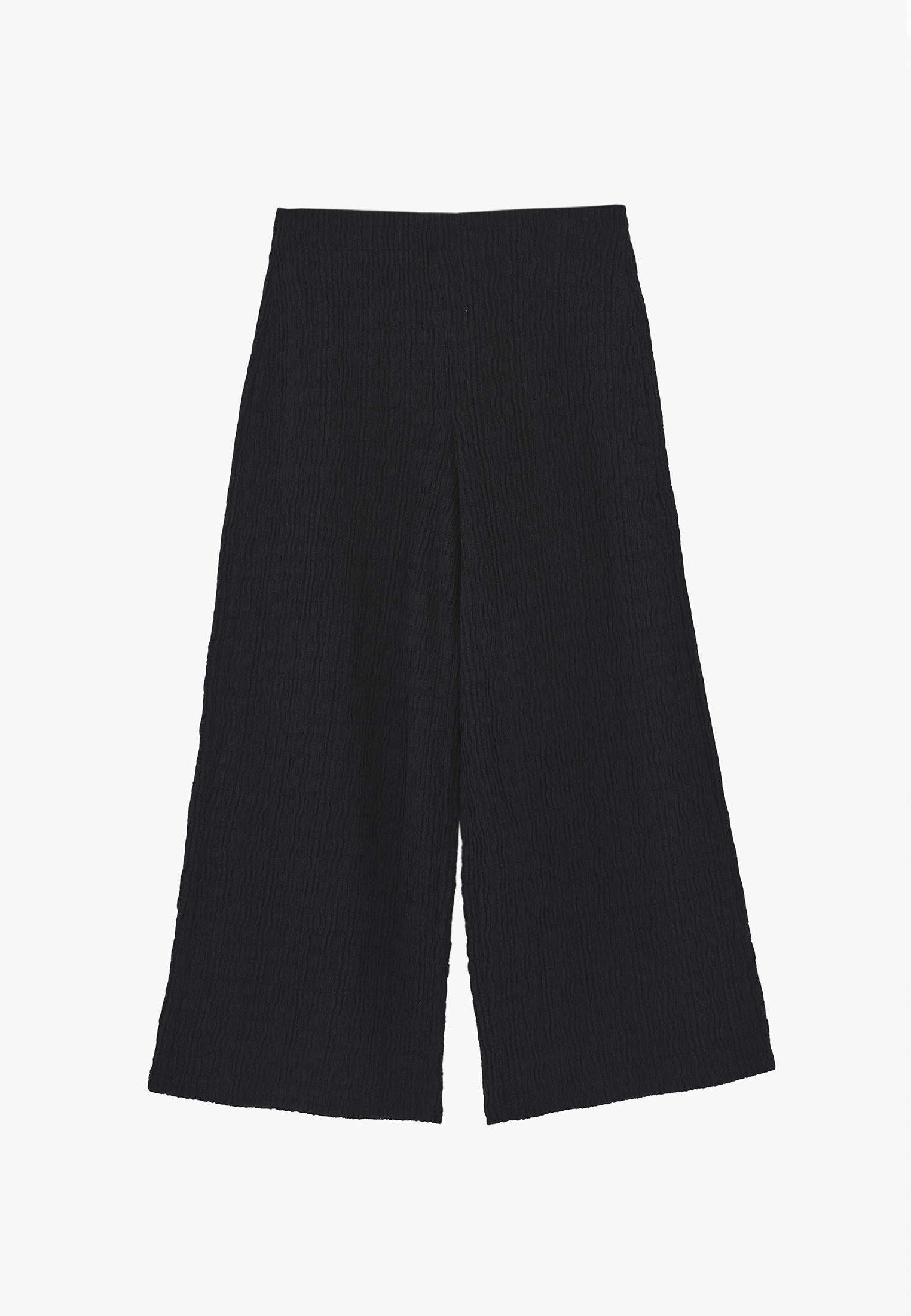 Wide Leg Midi Culotte Pants - BLACK
