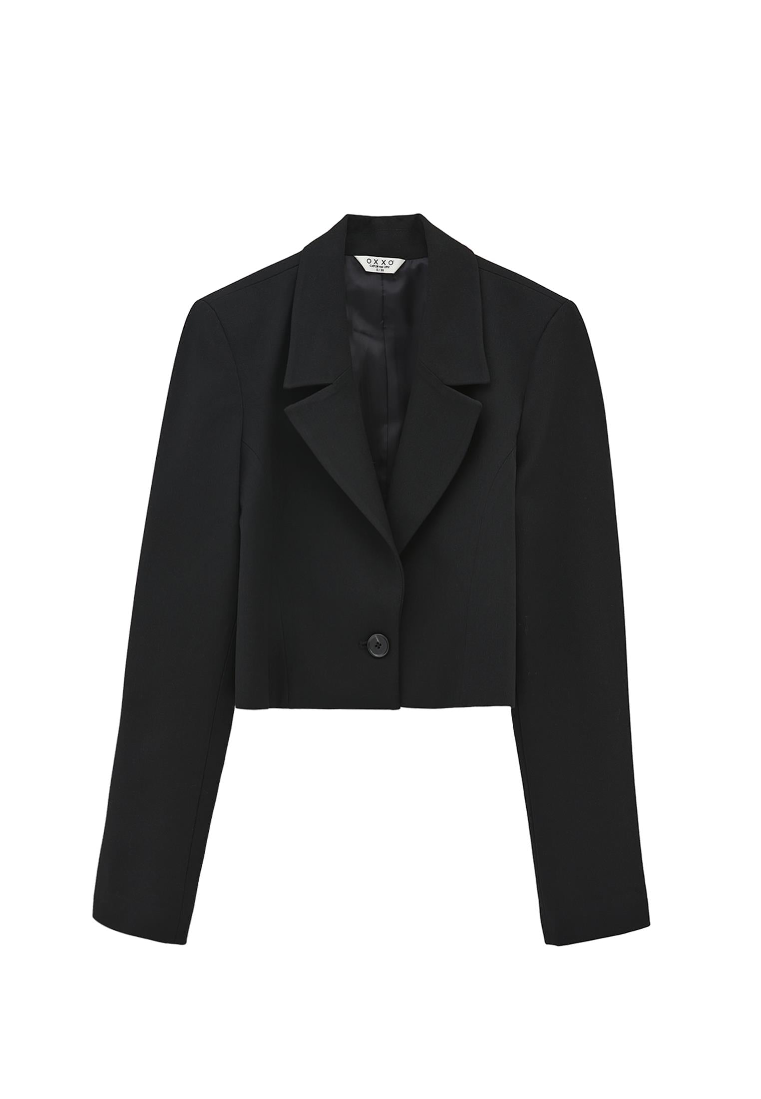 Double Breasted Neckline Crop Blazer - BLACK