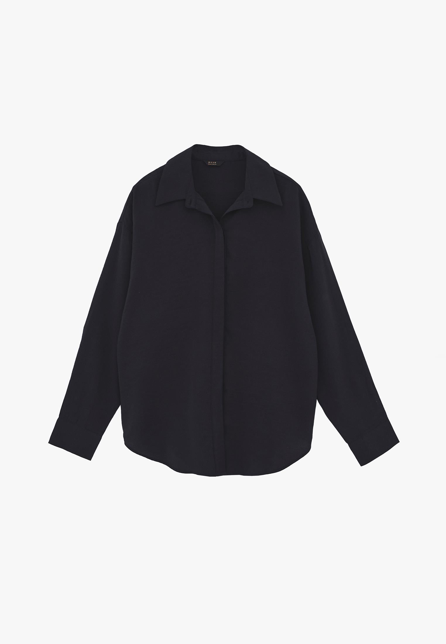 Oversize Long Sleeve Buttoned Shirt - BLACK
