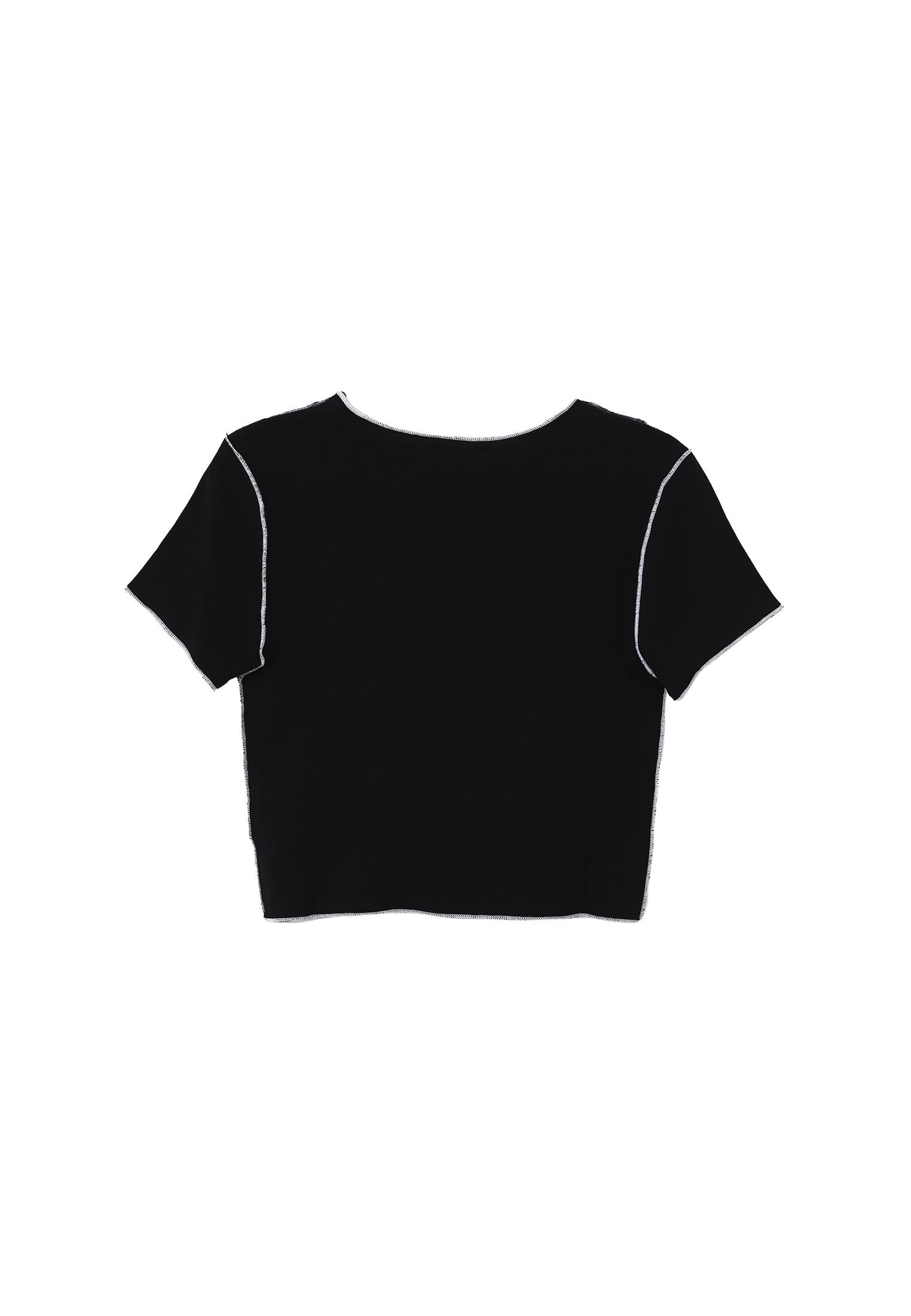 Closed Form Cropped Short Sleeve Crew Neck T-Shirt - BLACK