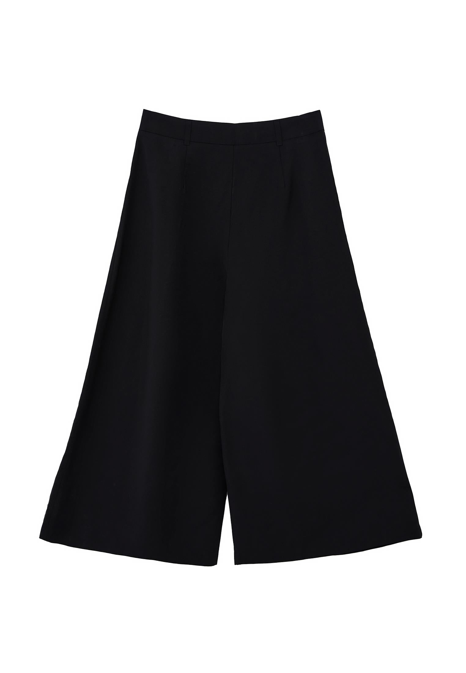Cropped Culotte Trousers - BLACK