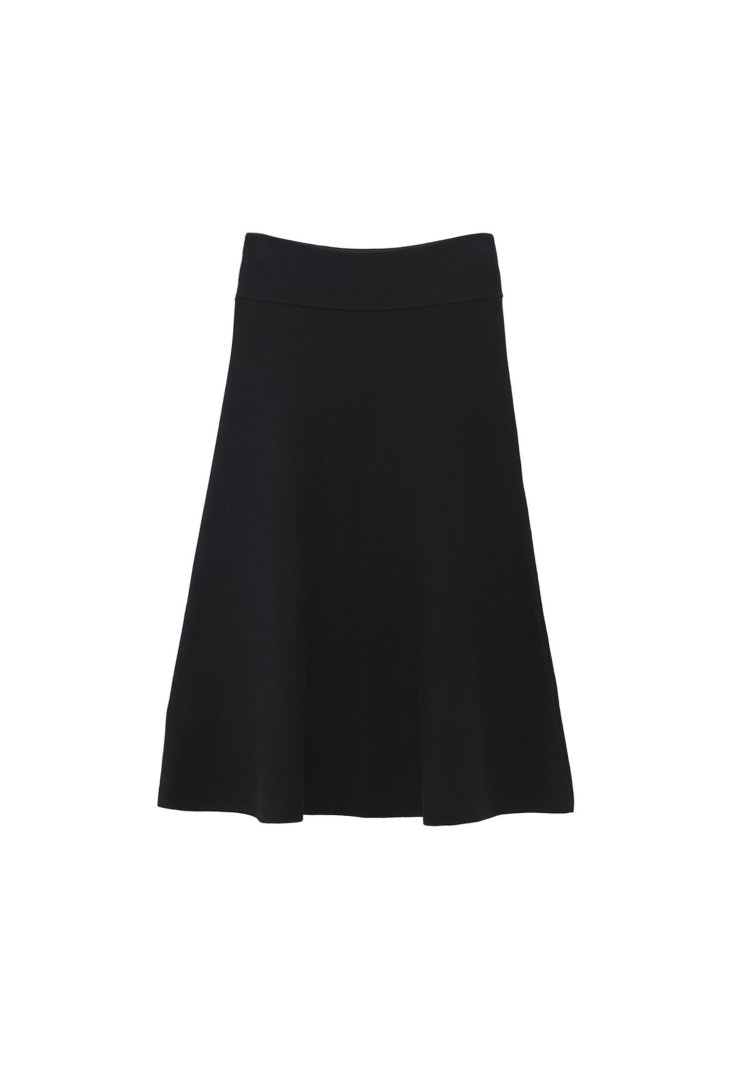 Long A-Line Skirt With Flounce Detail - BLACK