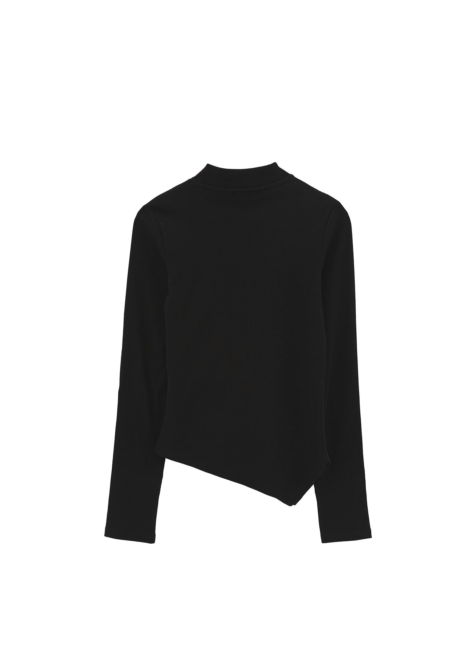 High Neck Cut Out Detail Bodycon T-Shirt - BLACK