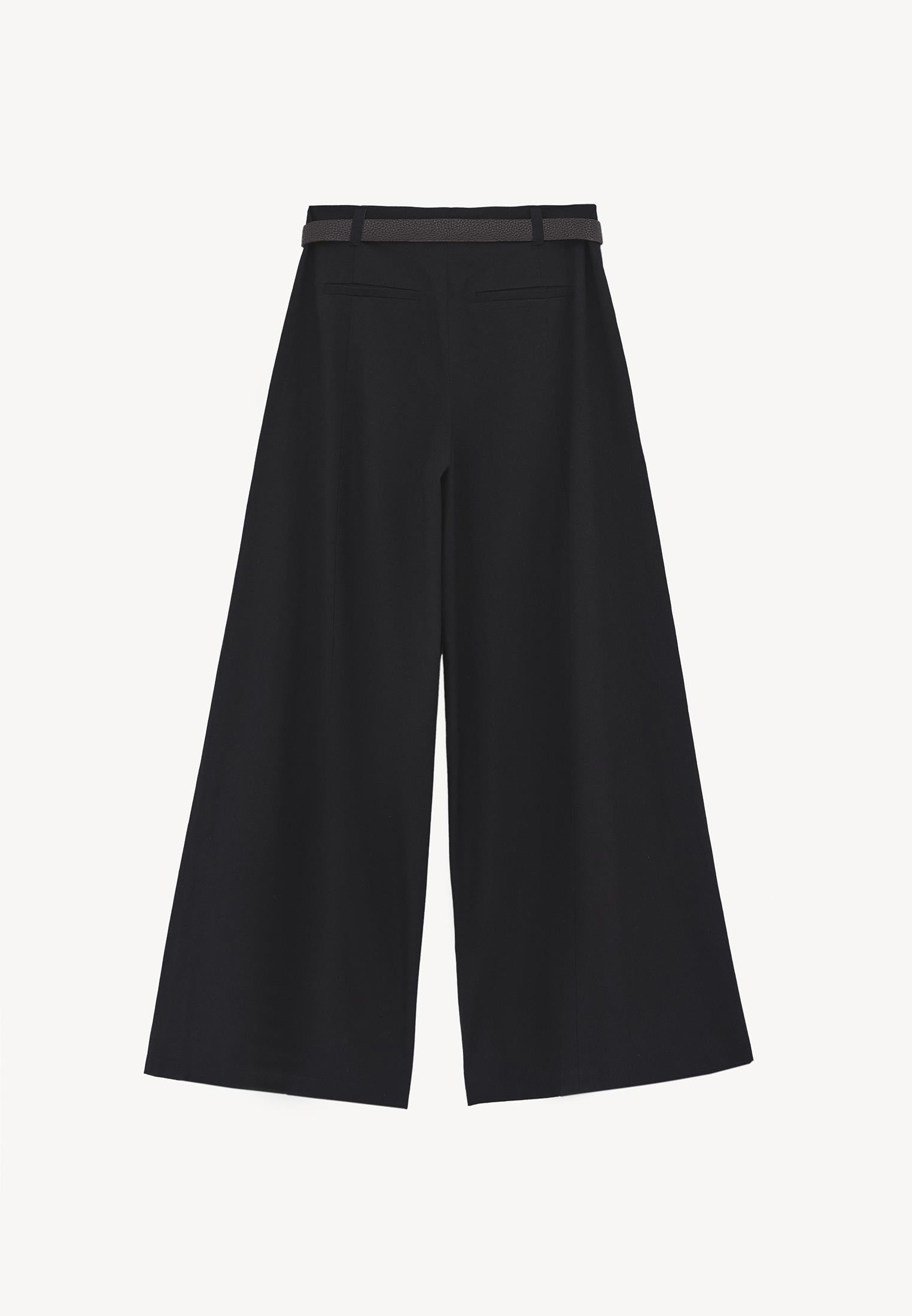 Wide Leg Ultra High Waist Belt Detailed Trousers - BLACK