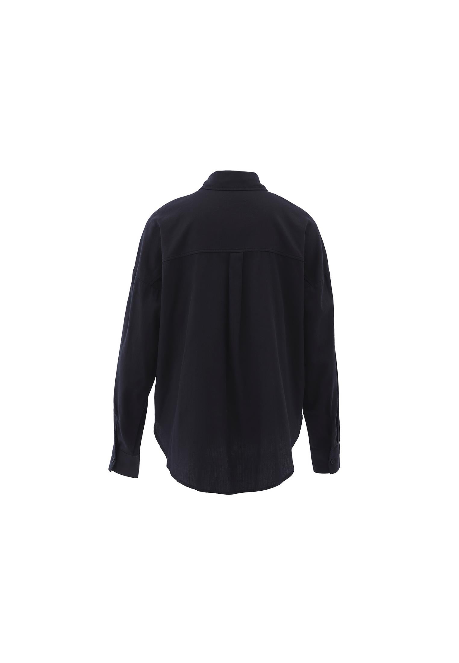 Shirt Collar Buttoned Oversize Long Sleeve Shirt - BLACK