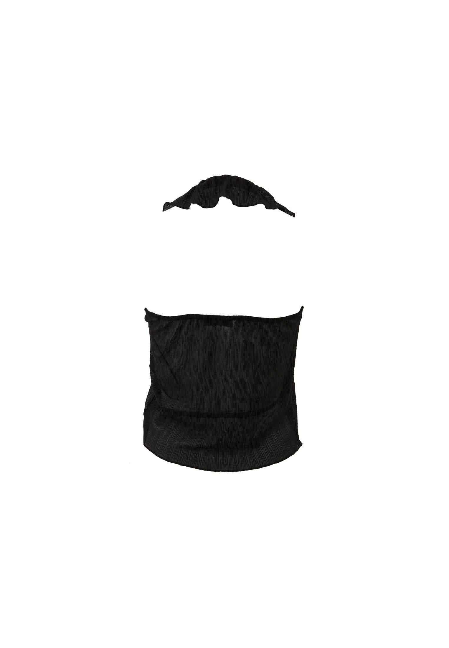 V Neck Sleeveless Ruffled Detailed Blouse - BLACK