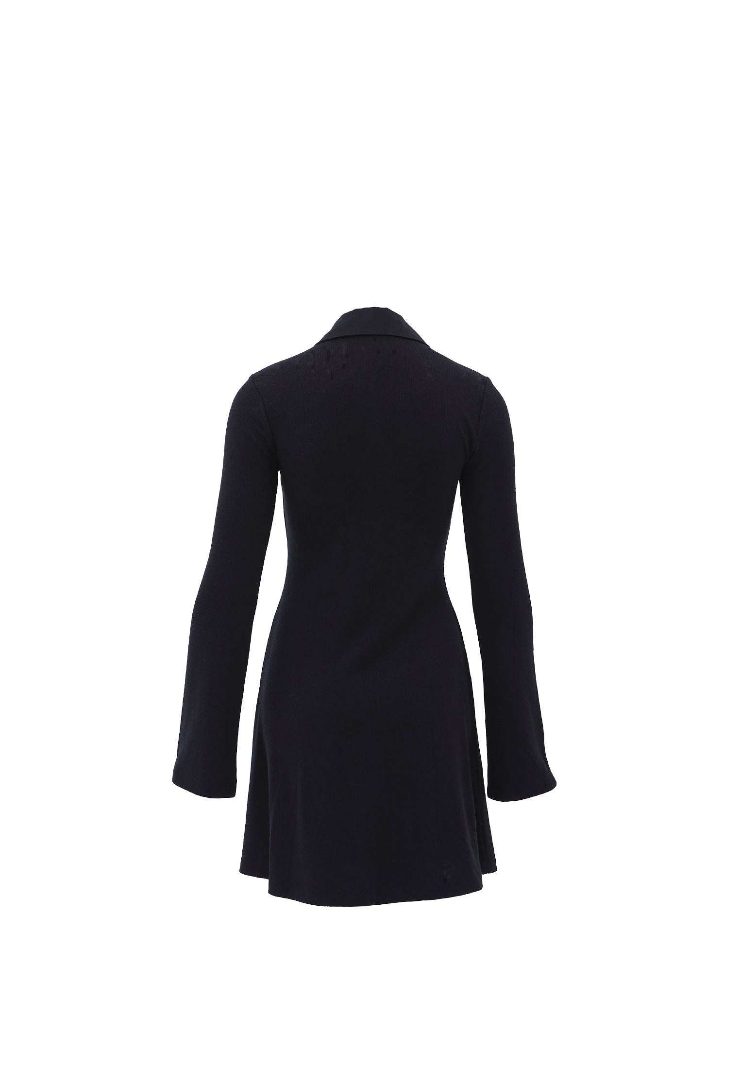 Polo Neck Long Sleeve Short Dress - BLACK