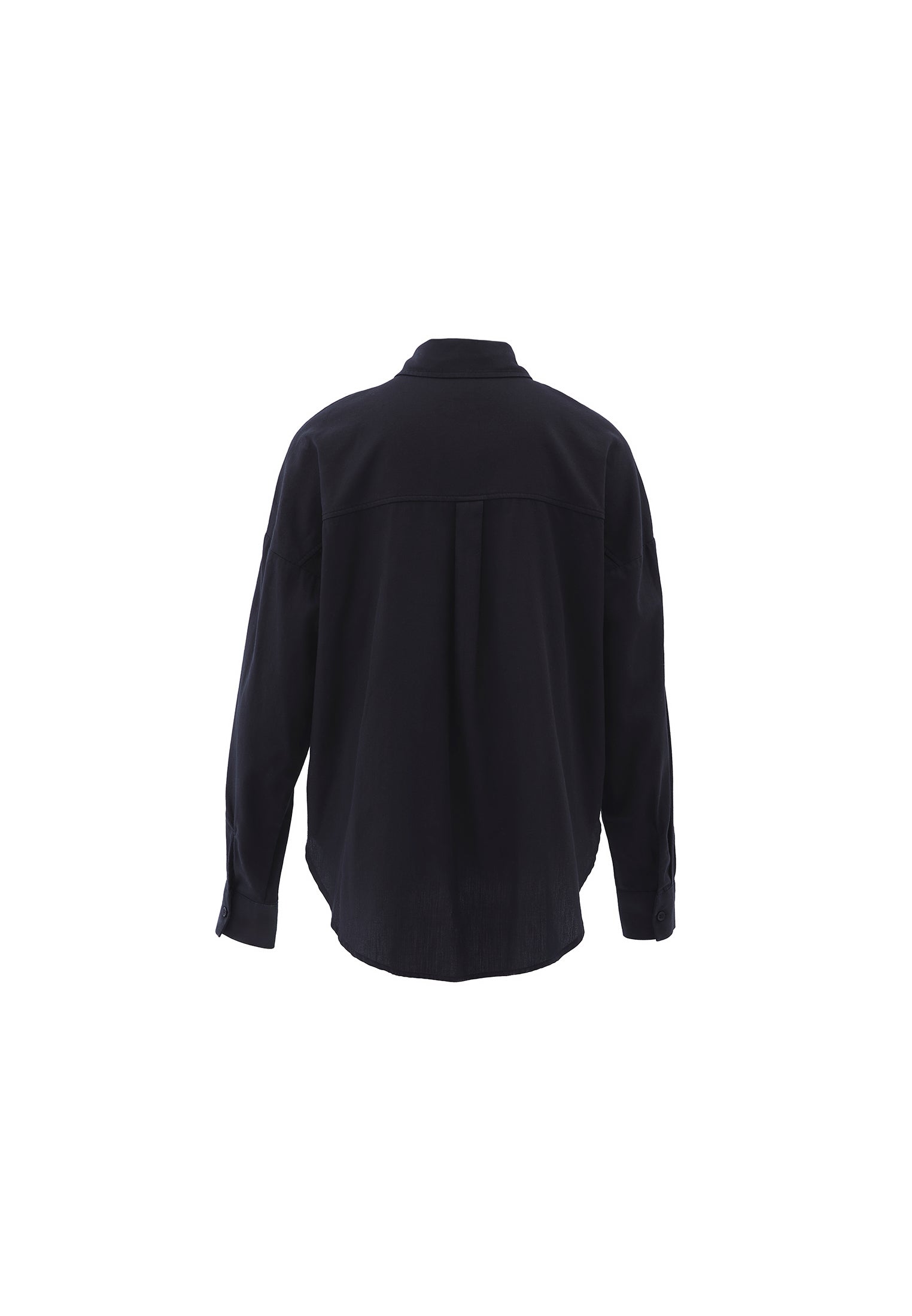 Shirt Collar Buttoned Oversize Long Sleeve Shirt - BLACK