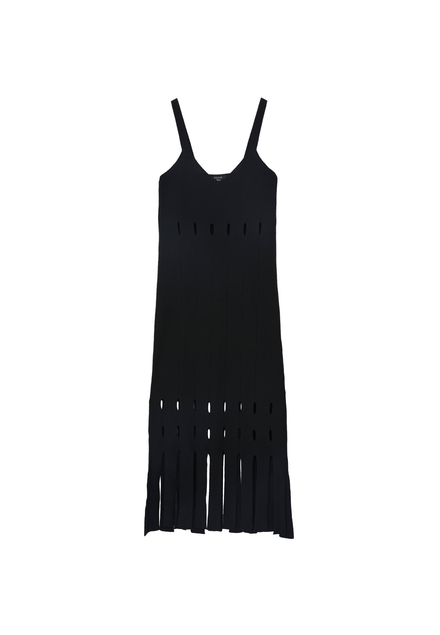 Long Dress With Ajour Straps - BLACK