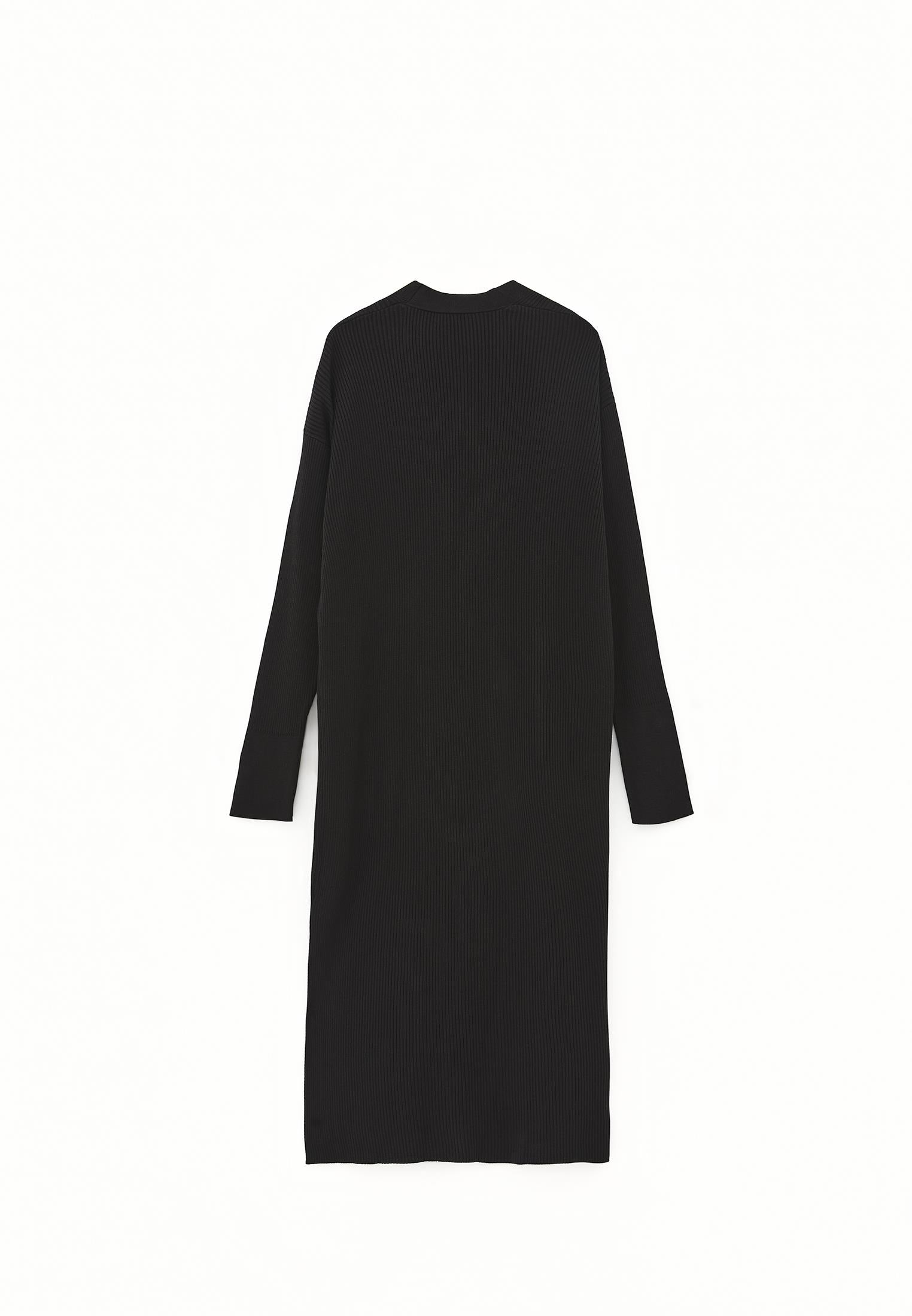 Ribbed Long Sleeve Cardigan - BLACK