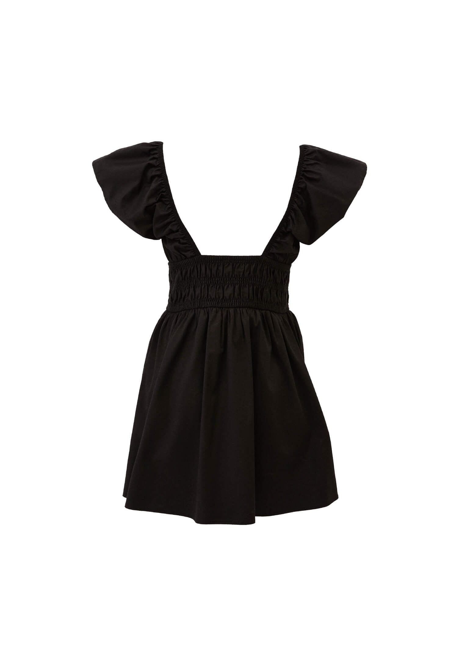 Short V Neck Smocked Dress - BLACK