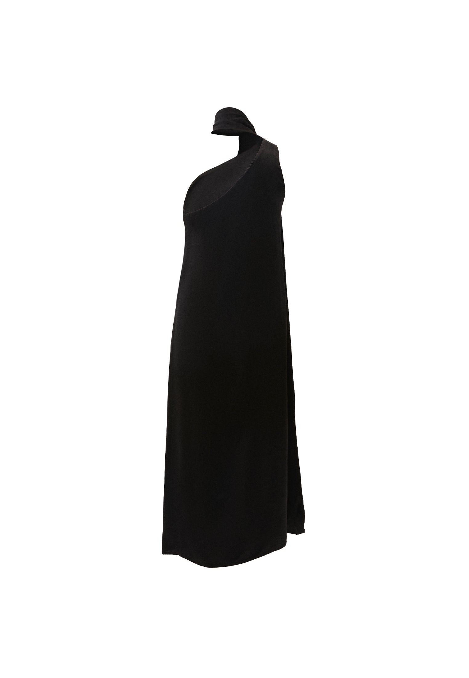 Asymmetric Collar Viscose Dress - BLACK