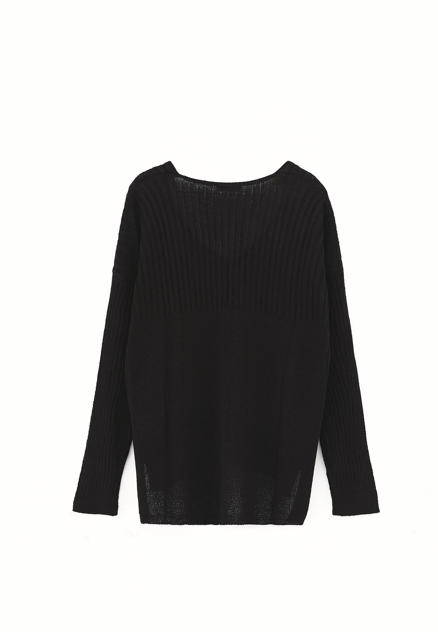 V Neck Standard Sweater - BLACK