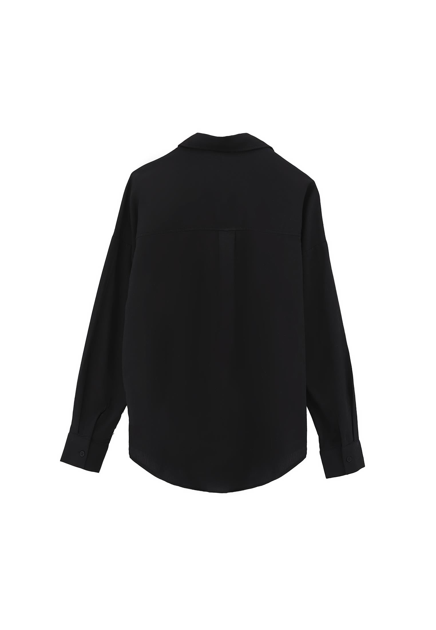 Oversize Long Sleeve Shirt With Pocket Detail - BLACK