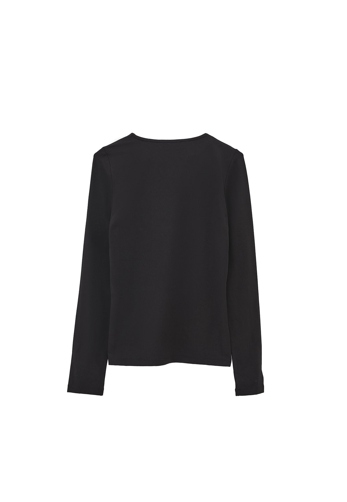 V Neck Long Sleeve T-Shirt - BLACK