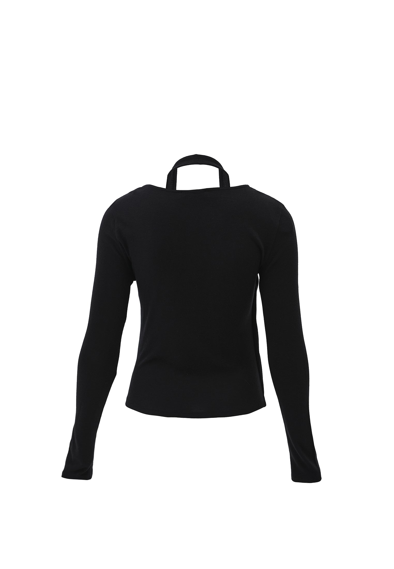 V Neck Long Sleeve T-Shirt - BLACK