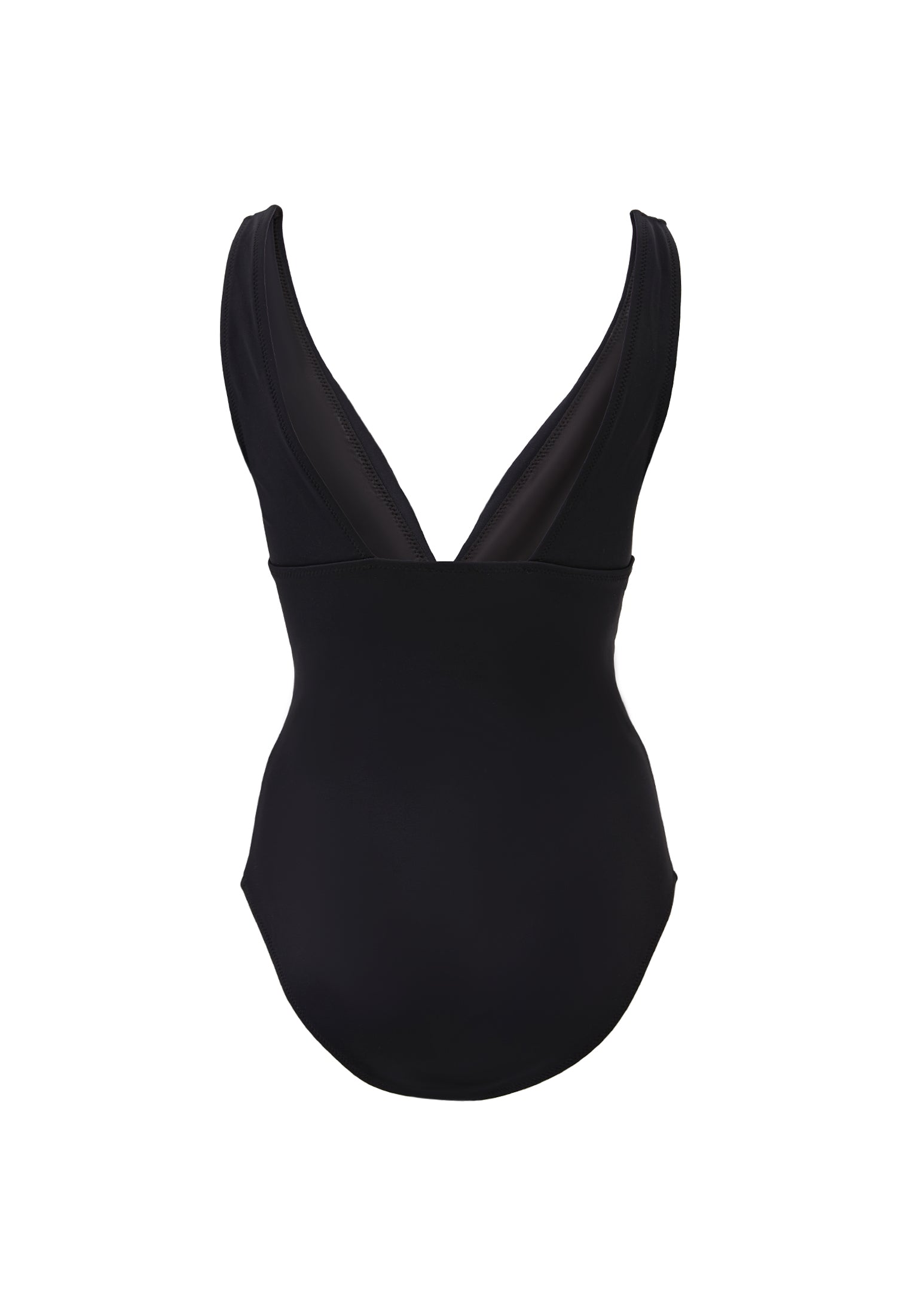 Strappy Deep V Neck Swimsuit - BLACK