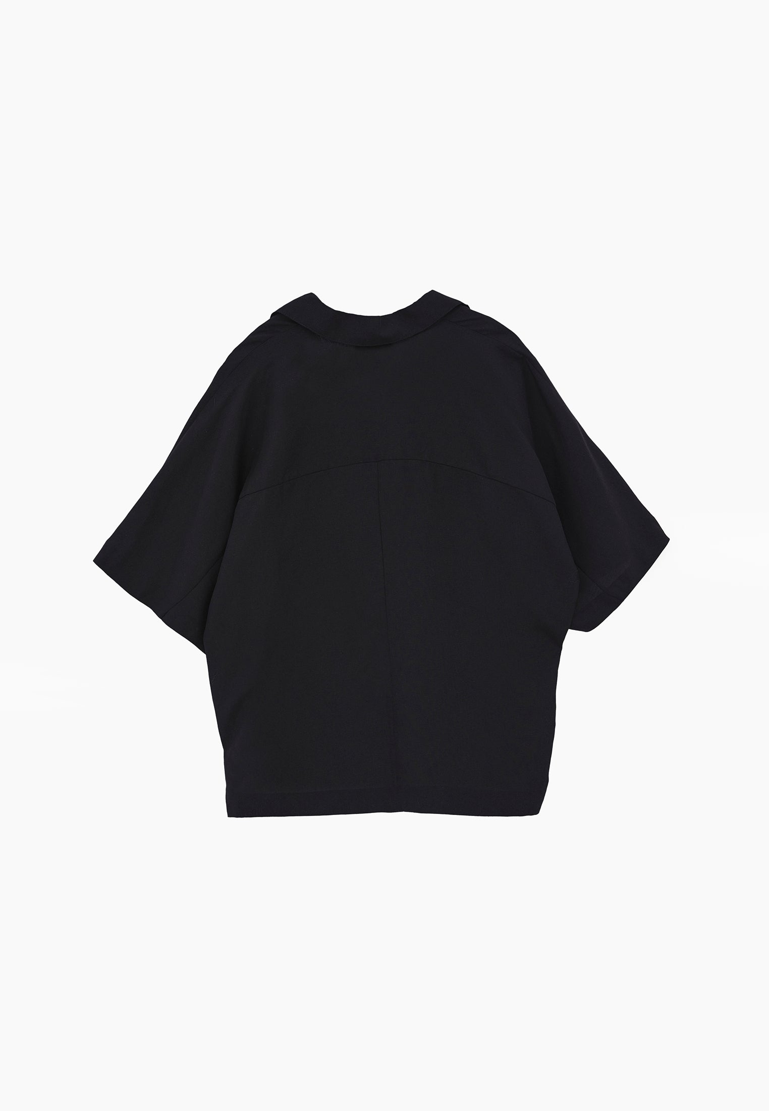 Polo Neck Batwing Sleeve Oversize Blouse - BLACK