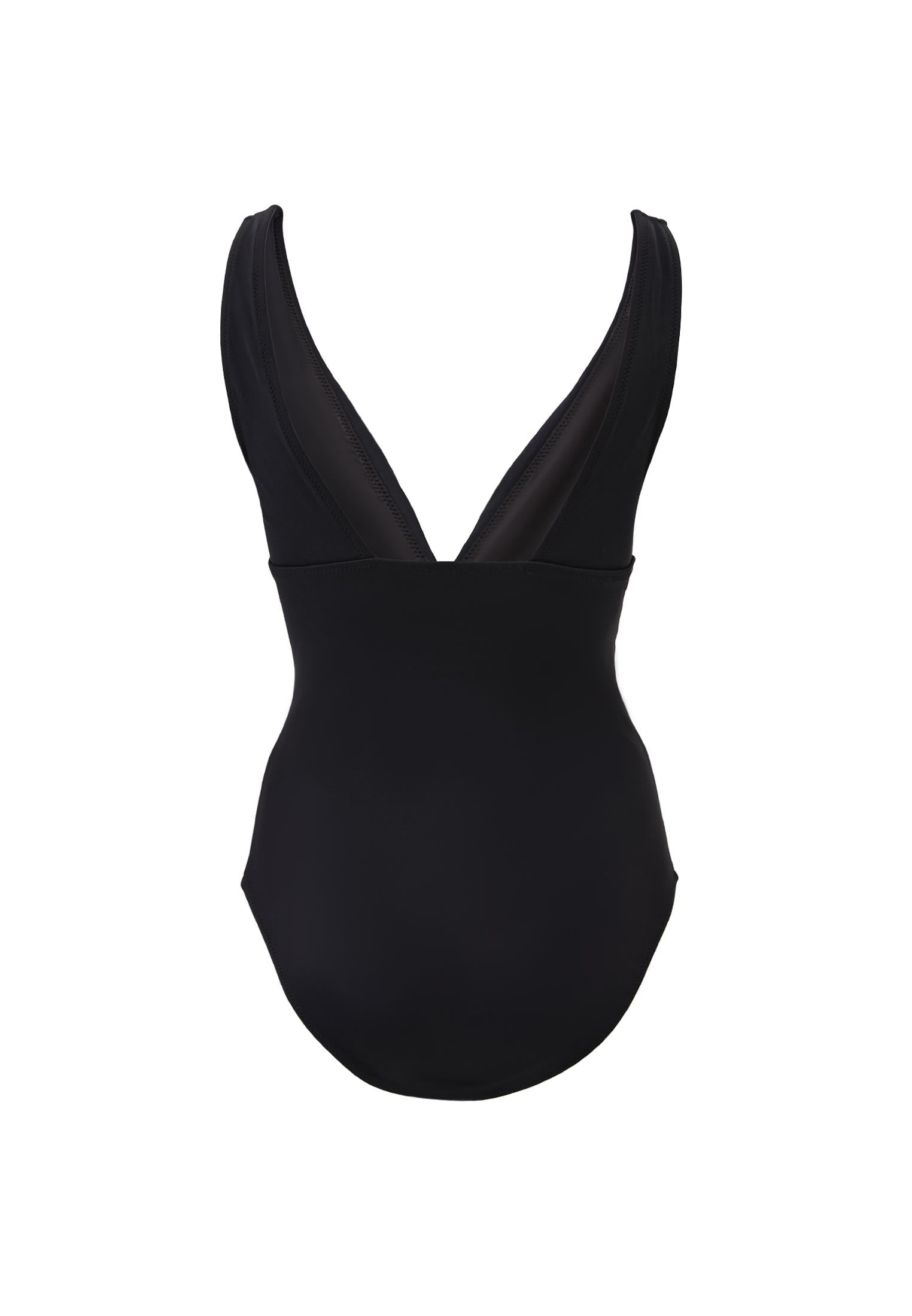 Strappy Deep V Neck Swimsuit - BLACK