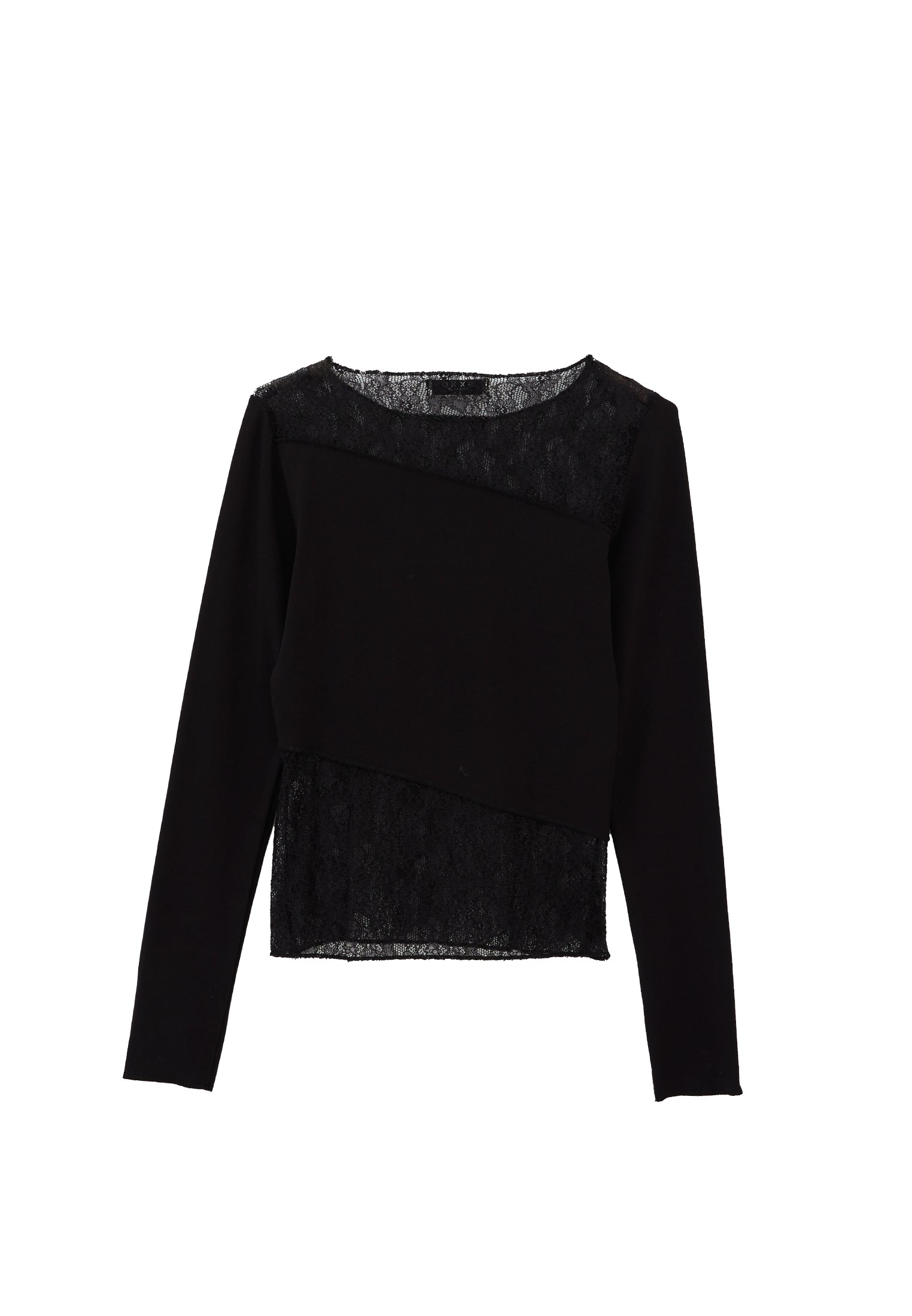 Closed Cut Long Sleeve Crew Neck T-Shirt - BLACK