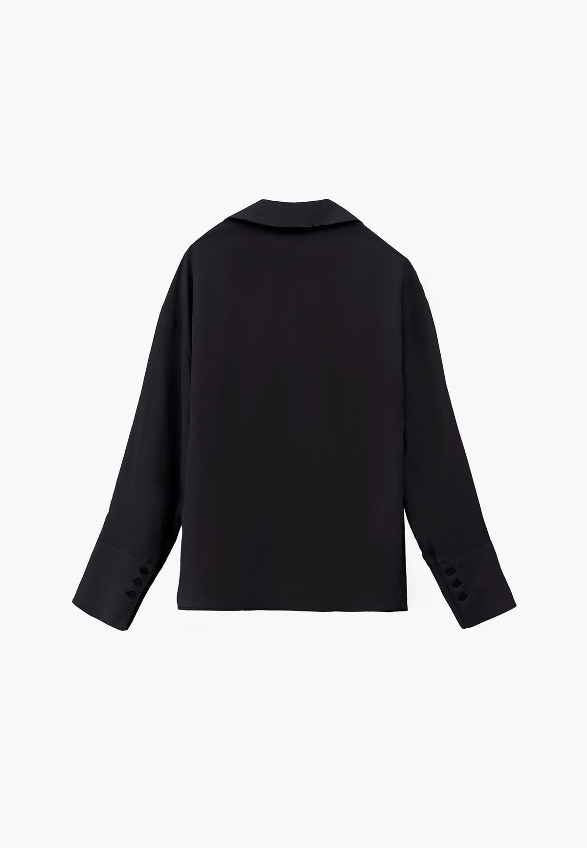 Long Sleeve Shirt with Button Detail and Shirt Collar - BLACK