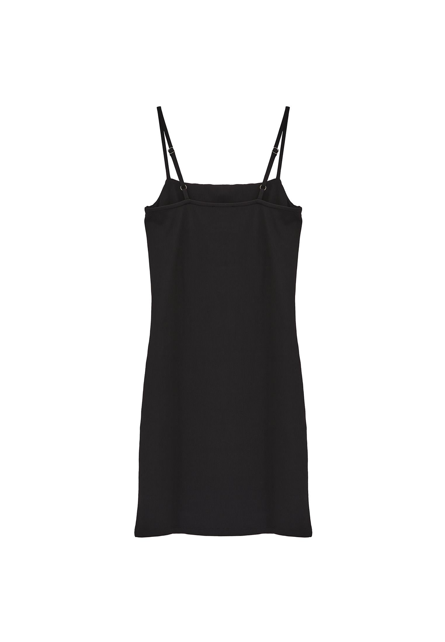 Short Strap Square Neck Dress - BLACK