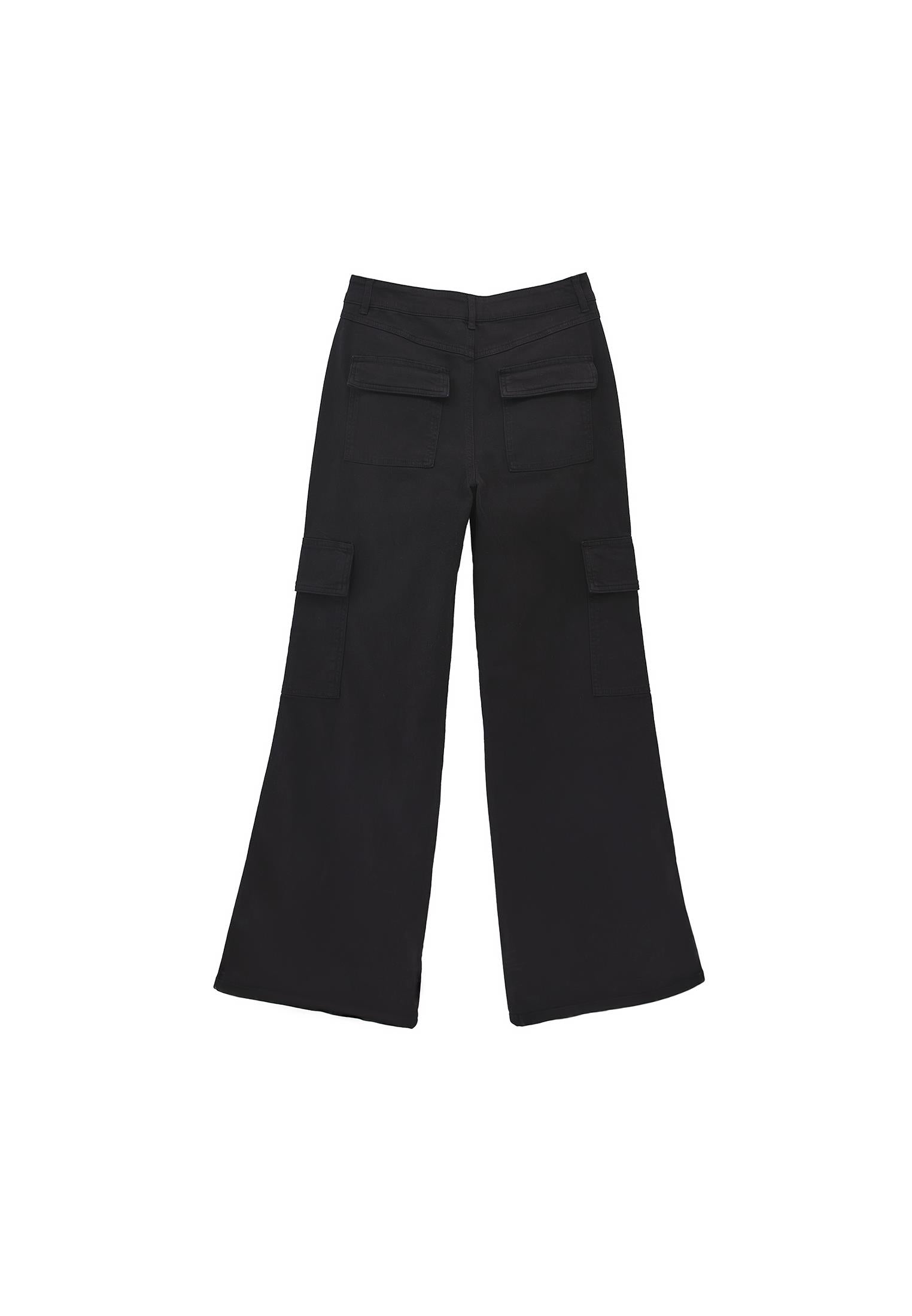 Wide Leg Cargo Pants - BLACK