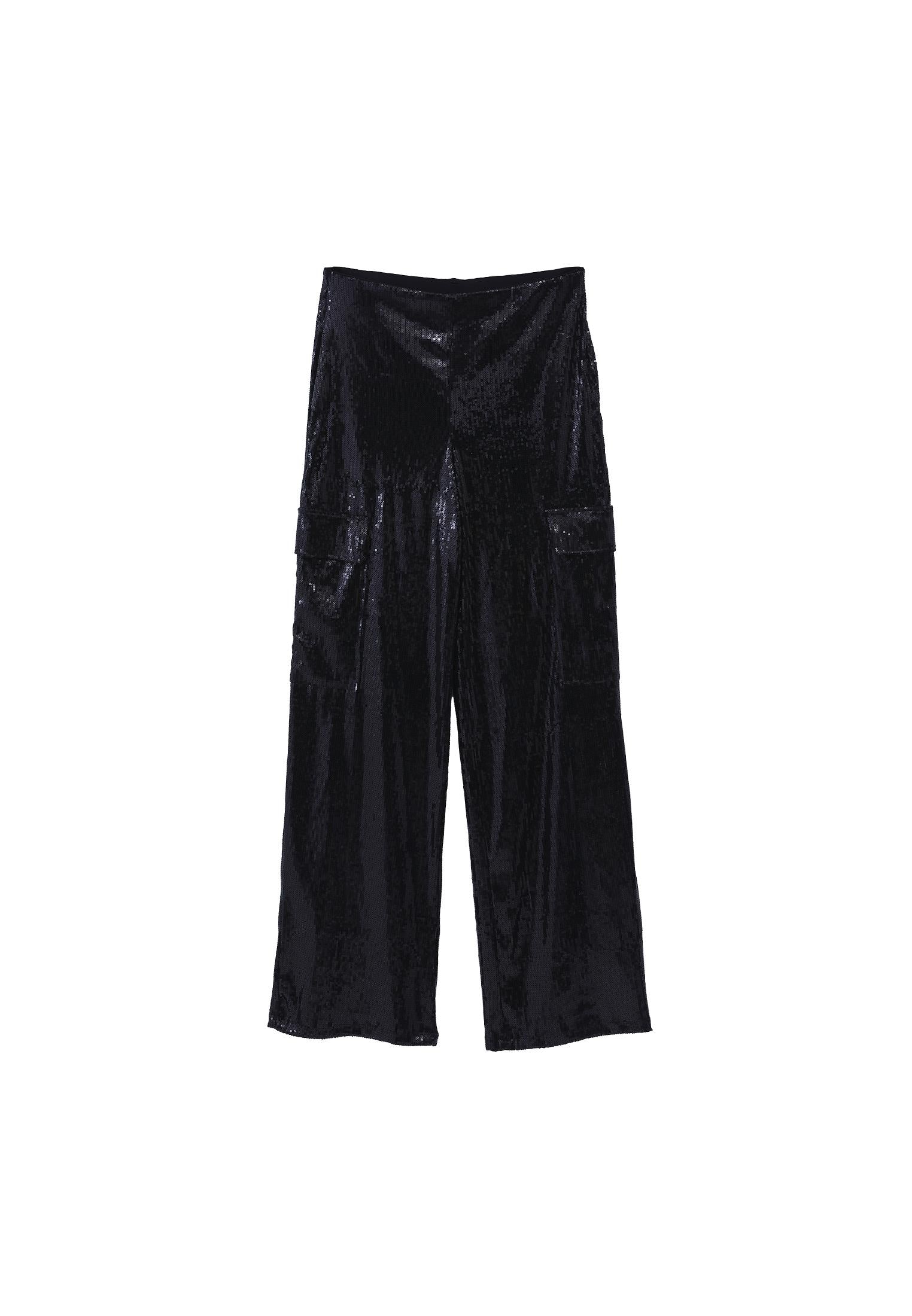 High Waist Cargo Wide Leg Pants - BLACK