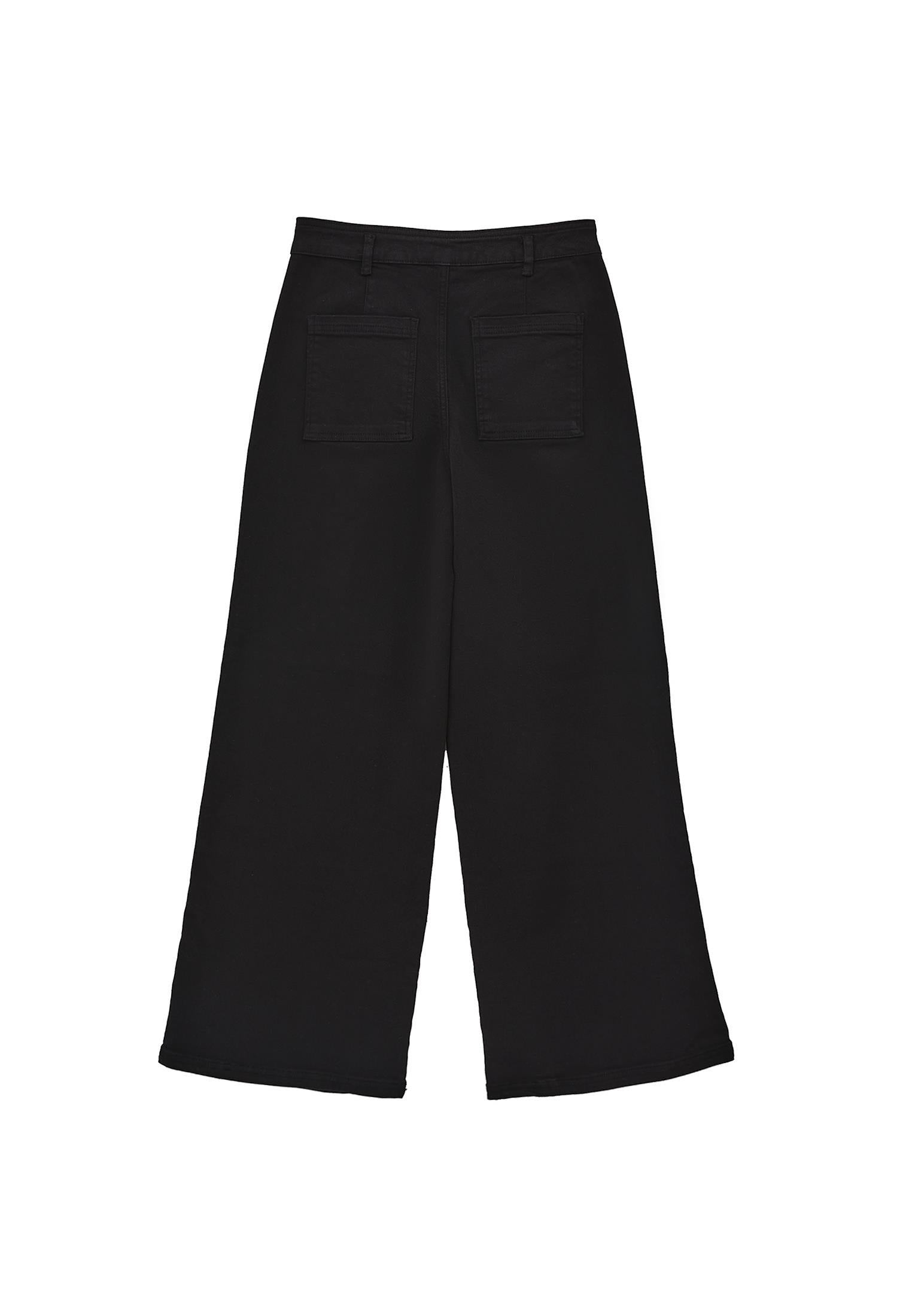 Wide Leg Trousers With Pocket Detail - BLACK