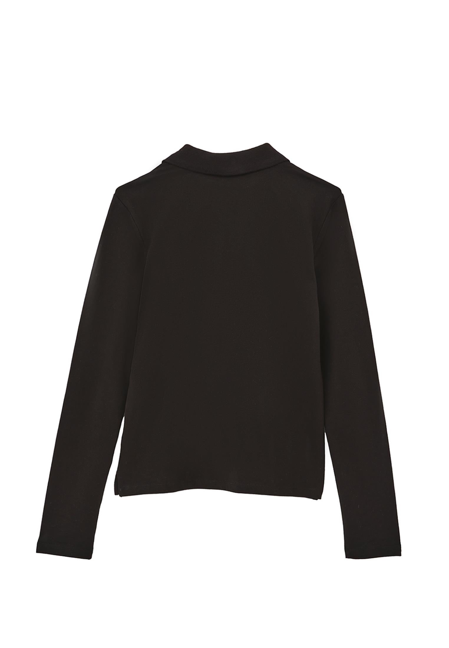 Standard Polo Collar T-Shirt With Slit Detail - BLACK