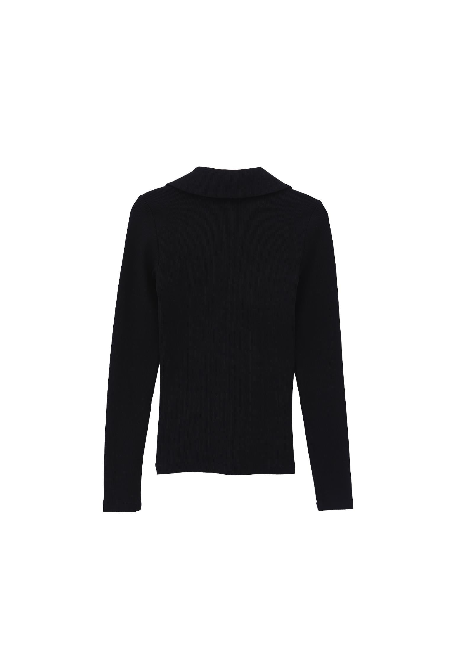 Long Sleeve Polo Collar Zipper Detail T-Shirt - BLACK