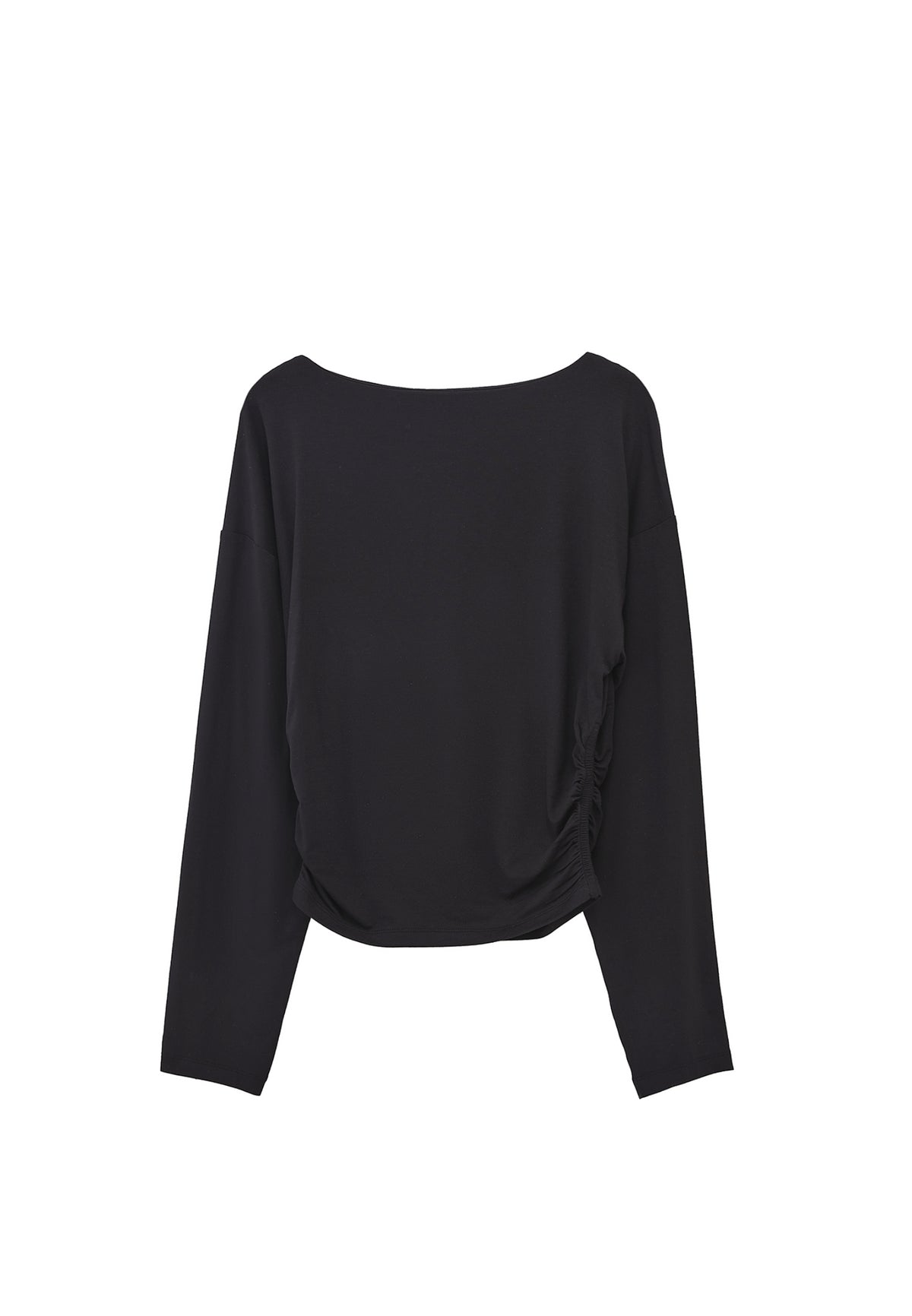 Boat Neck Long Sleeve T-Shirt - BLACK