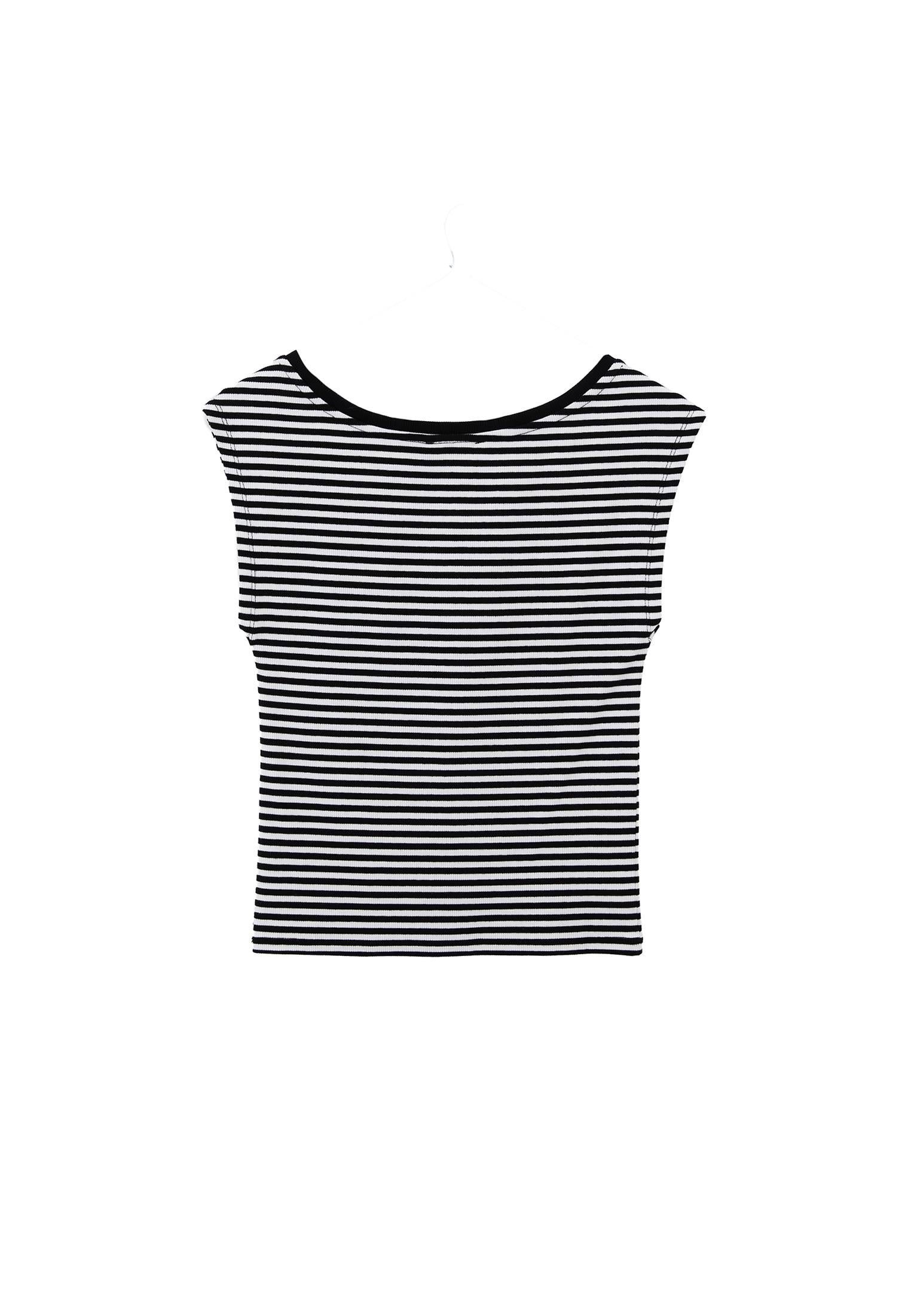 Boat Neck Bodycon T-Shirt - WHITE/BLACK