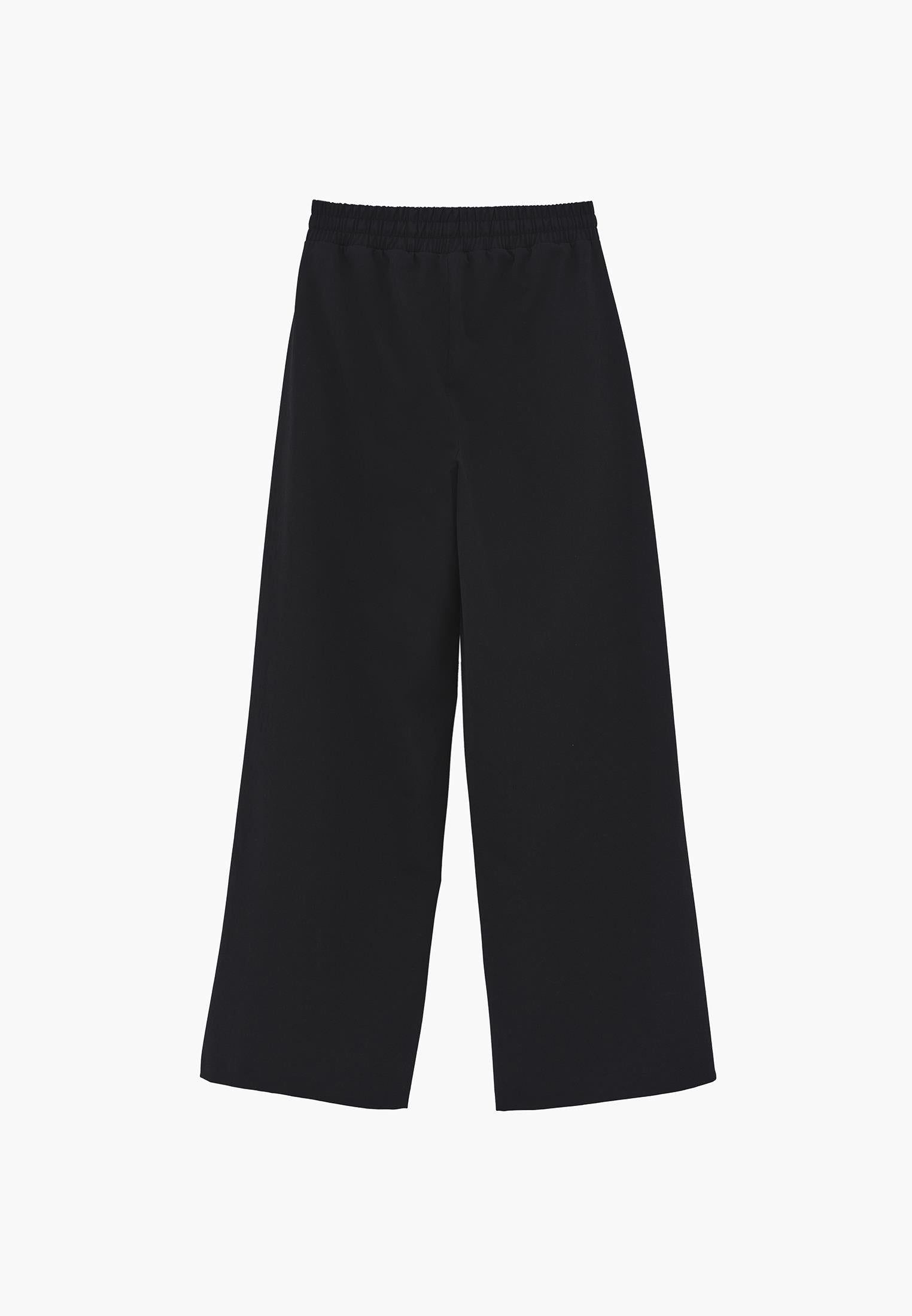 Wide Leg High Waist Elastic Waistband Pants - BLACK