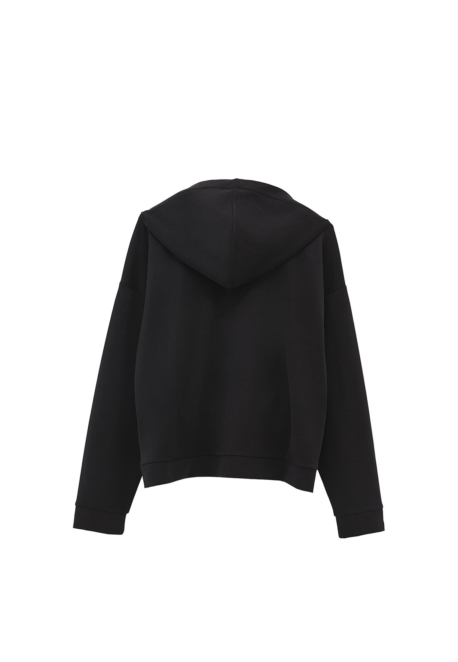 Hoodie With Pockets And Zipper Detail Sweatshirt - BLACK