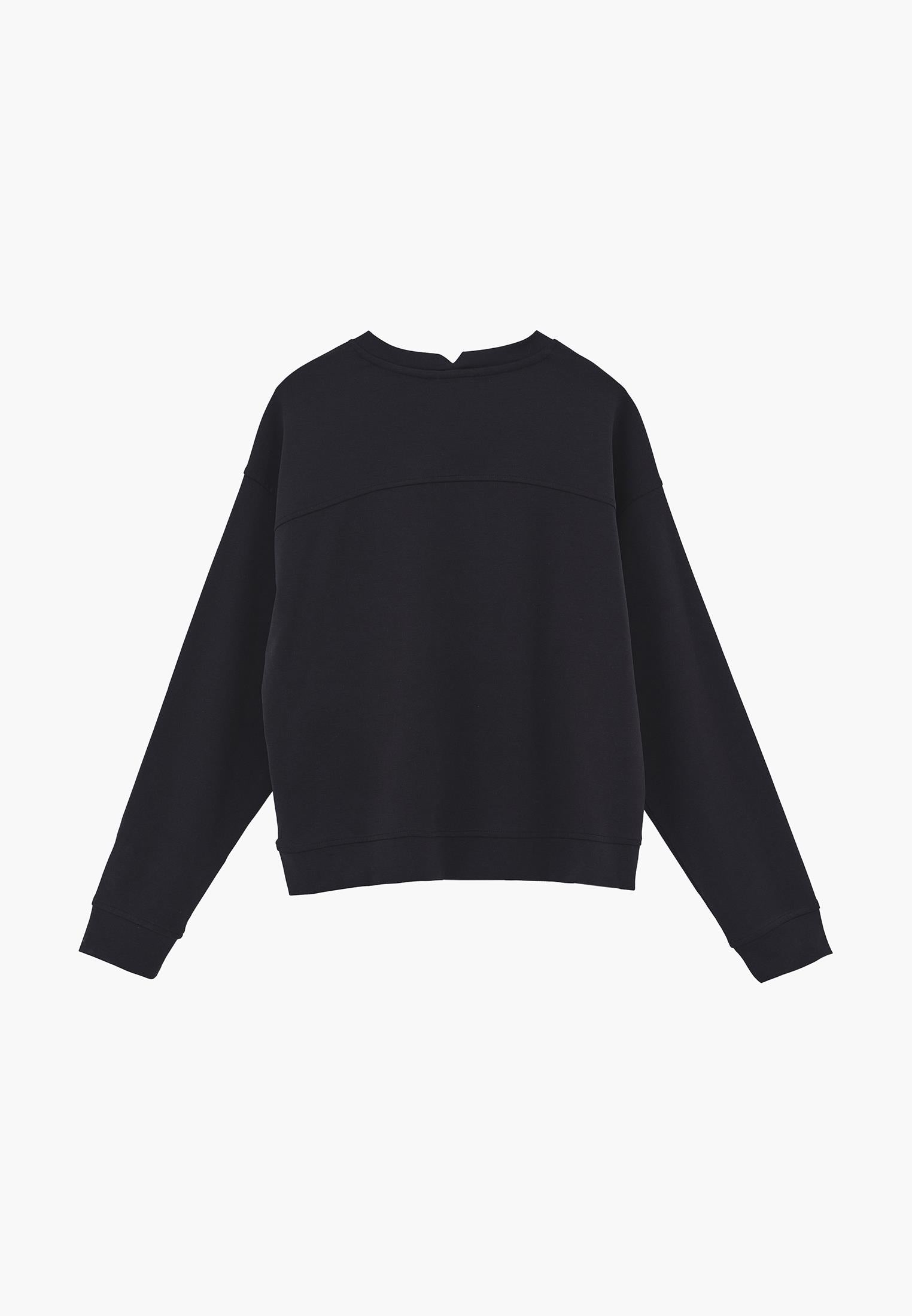 Crew Neck Long Sleeve Sweatshirt - BLACK