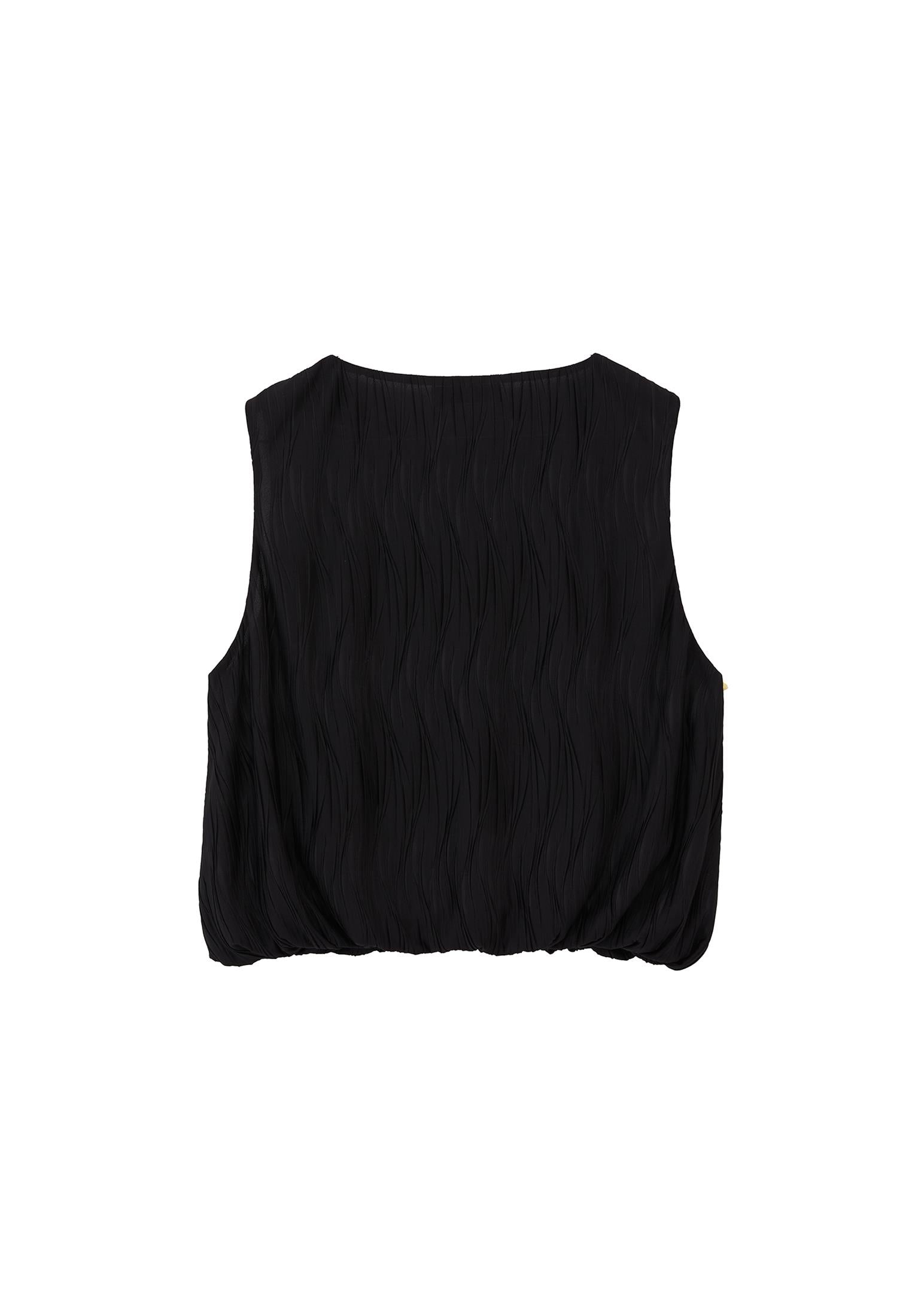 Oversize Sleeveless Crew Neck Blouse - BLACK