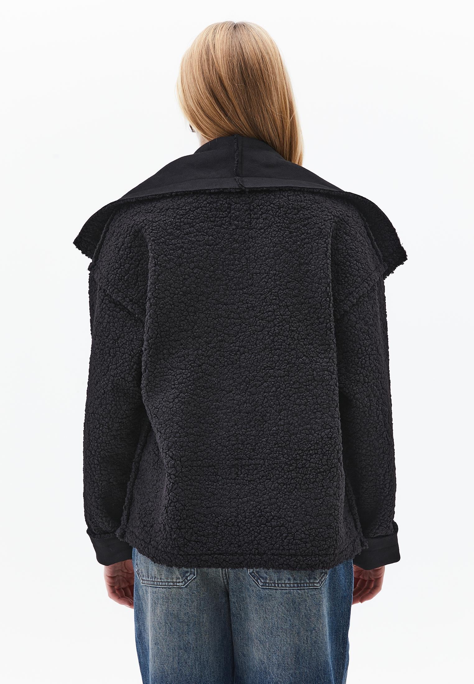 Shawl Collar Long Sleeve Bouclé Jacket - BLACK